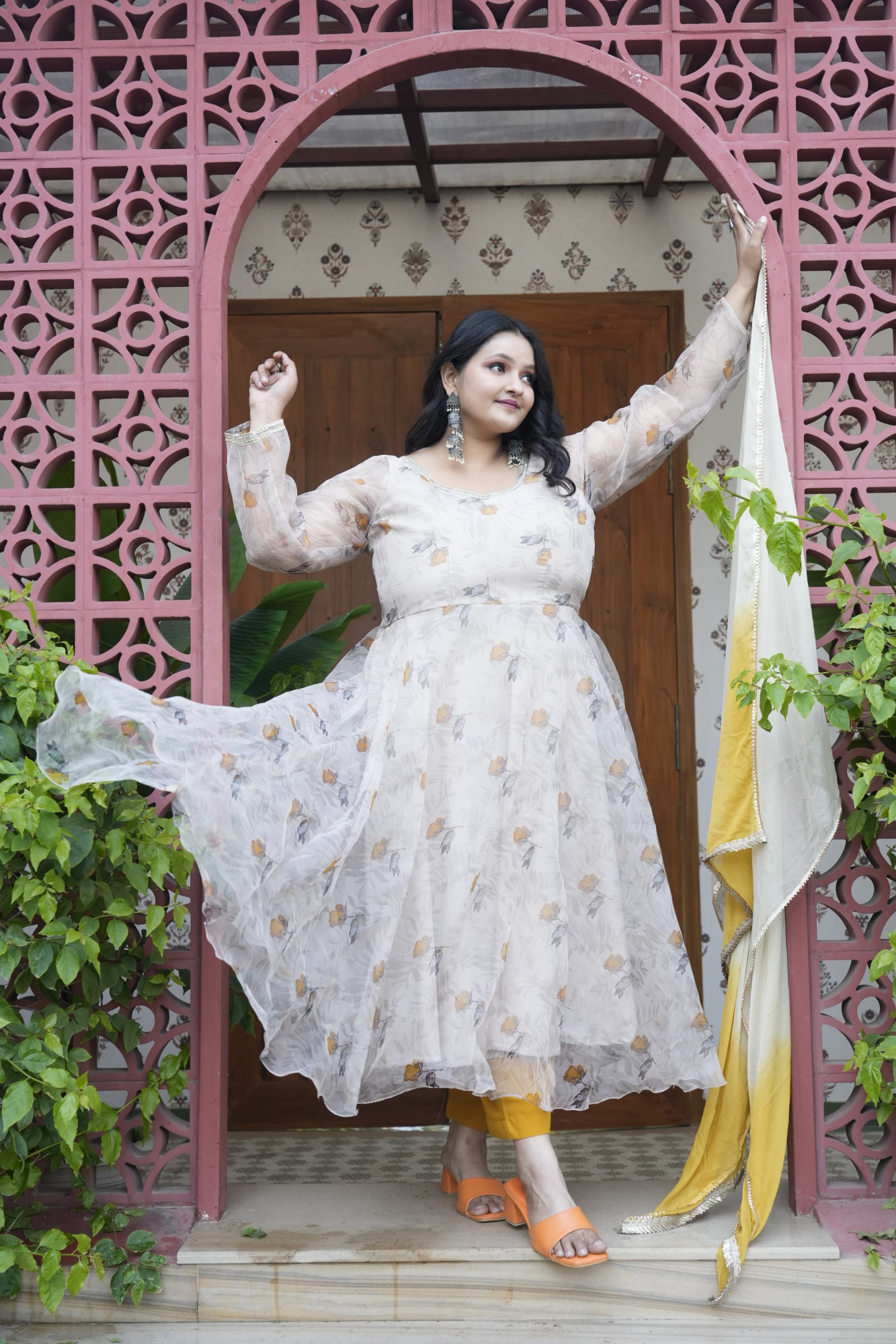 Citrine Floral Orgenza Anarkali Set