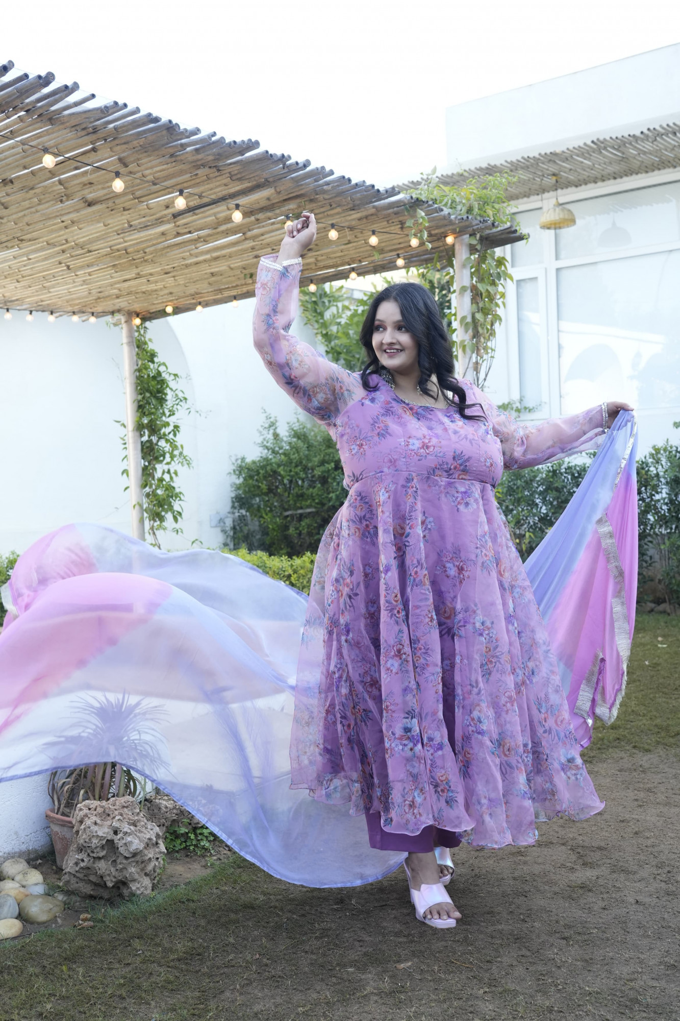 Dusky Floral Printed Orgenza Anarkali Set