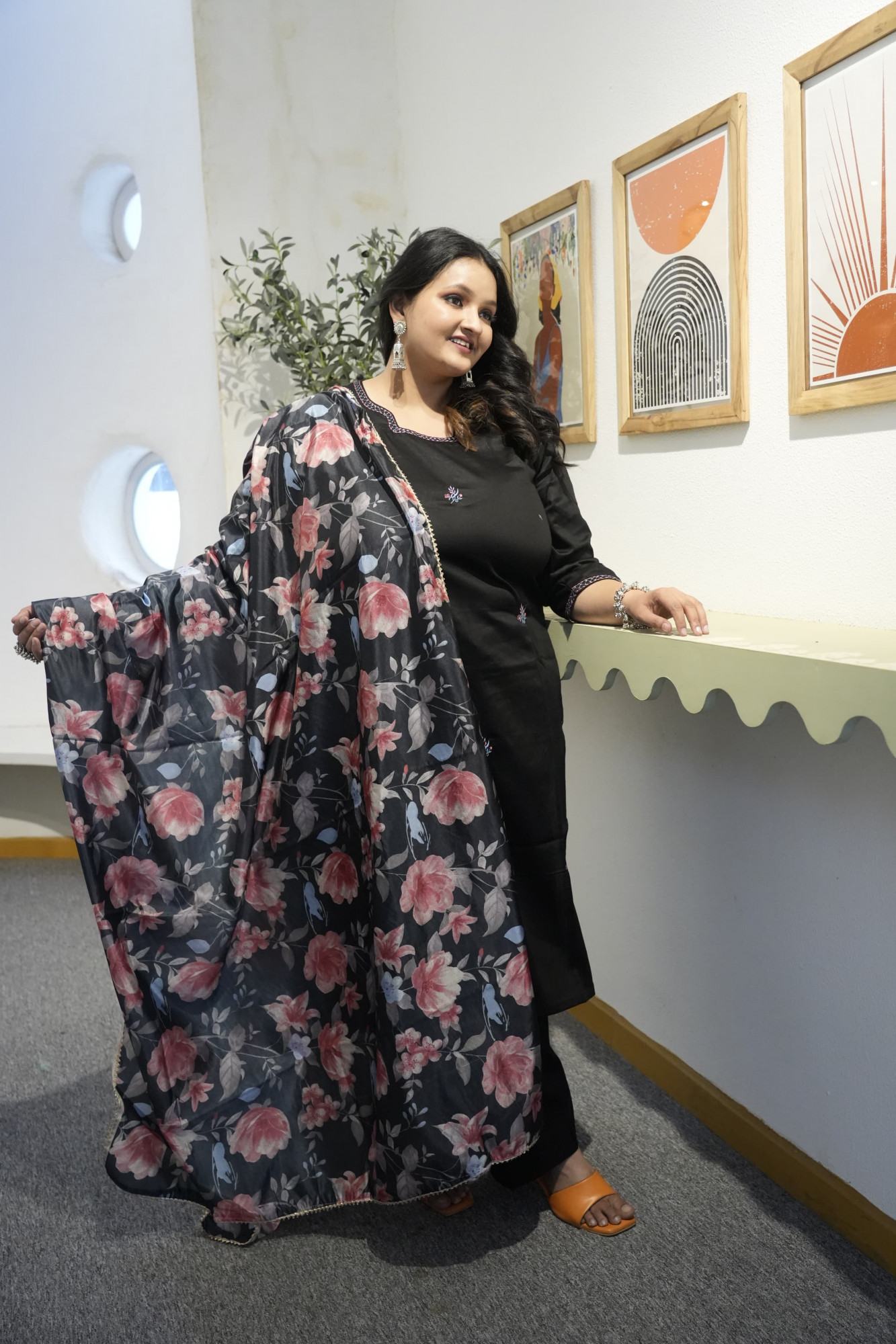 Charcoal Chic Embroidered Suit Set