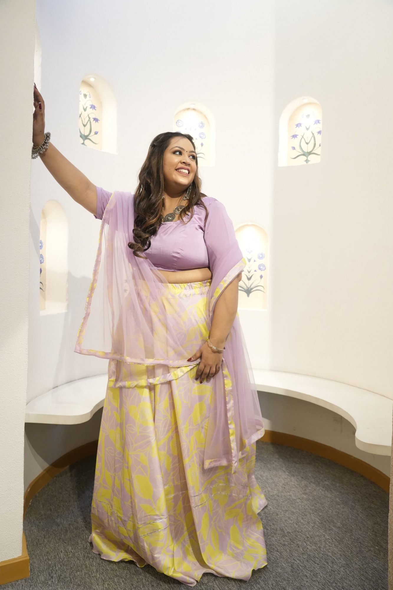 Dusk and Neon Abstract Printed Silk Lehenga Set