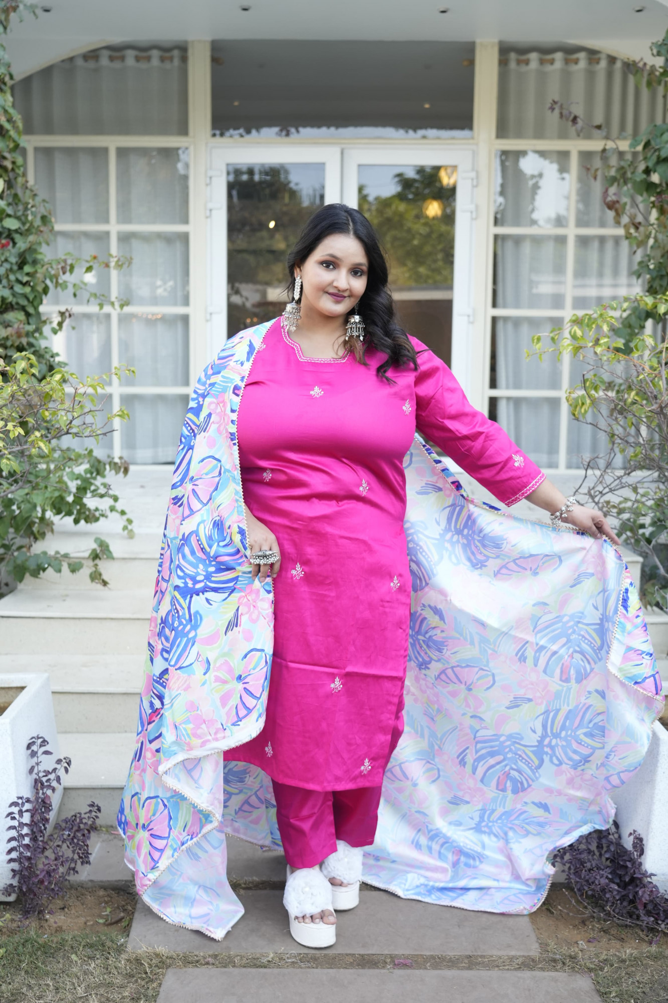Fushia Fenzy Embroidered Suit Set