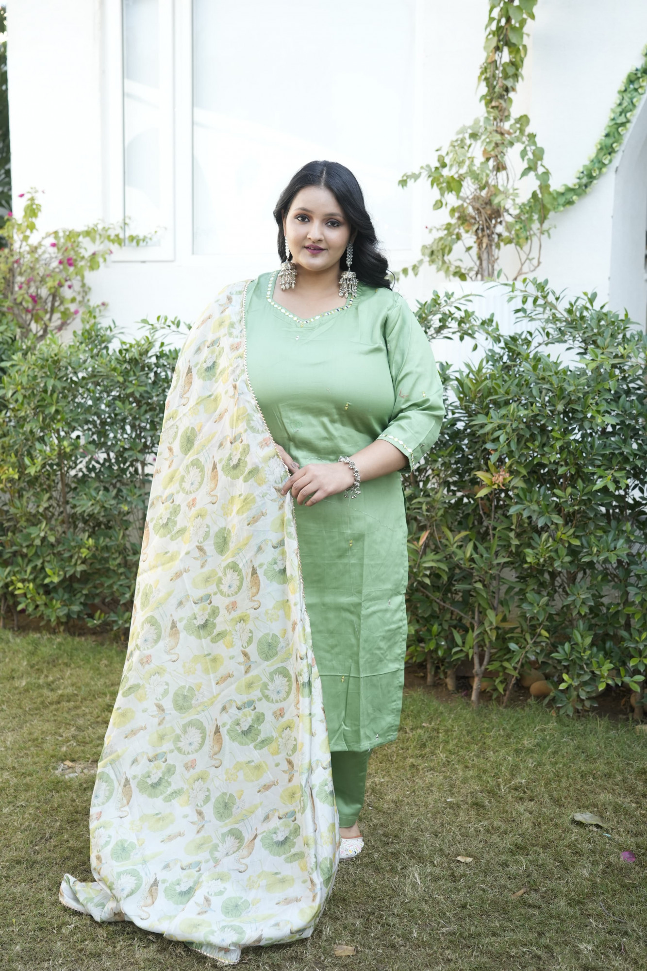 Olive Oasis Embroidered Suit Set