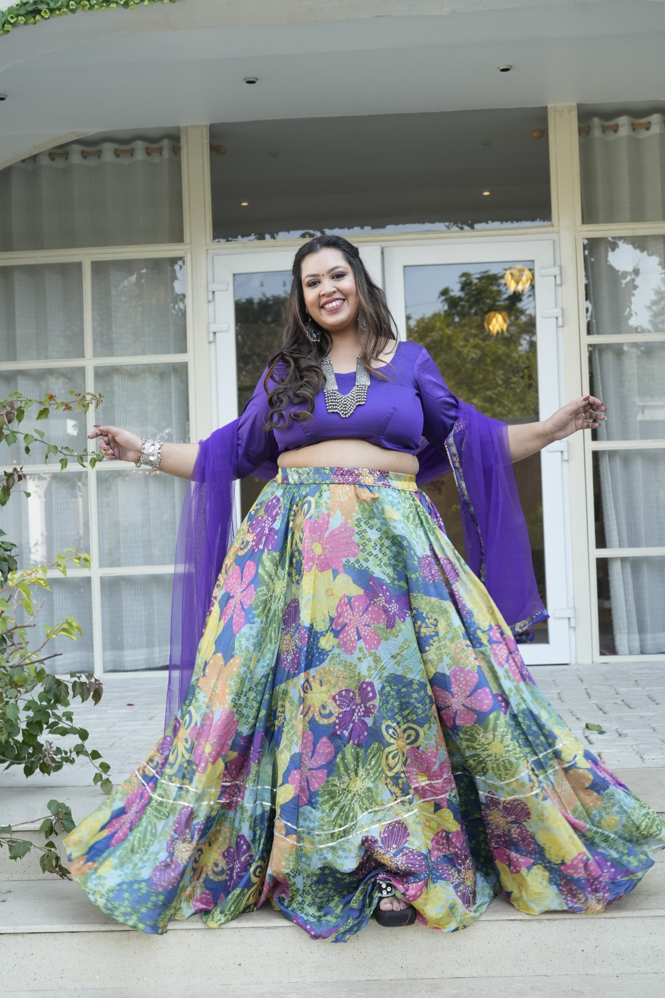 Bold Multicolour Floral Silk Lehenga Set