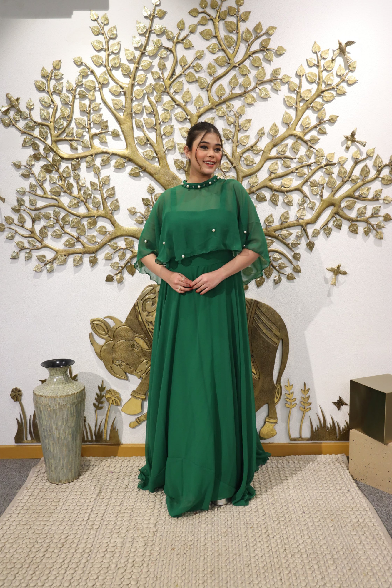 Jungle Georgette Gown with Cape