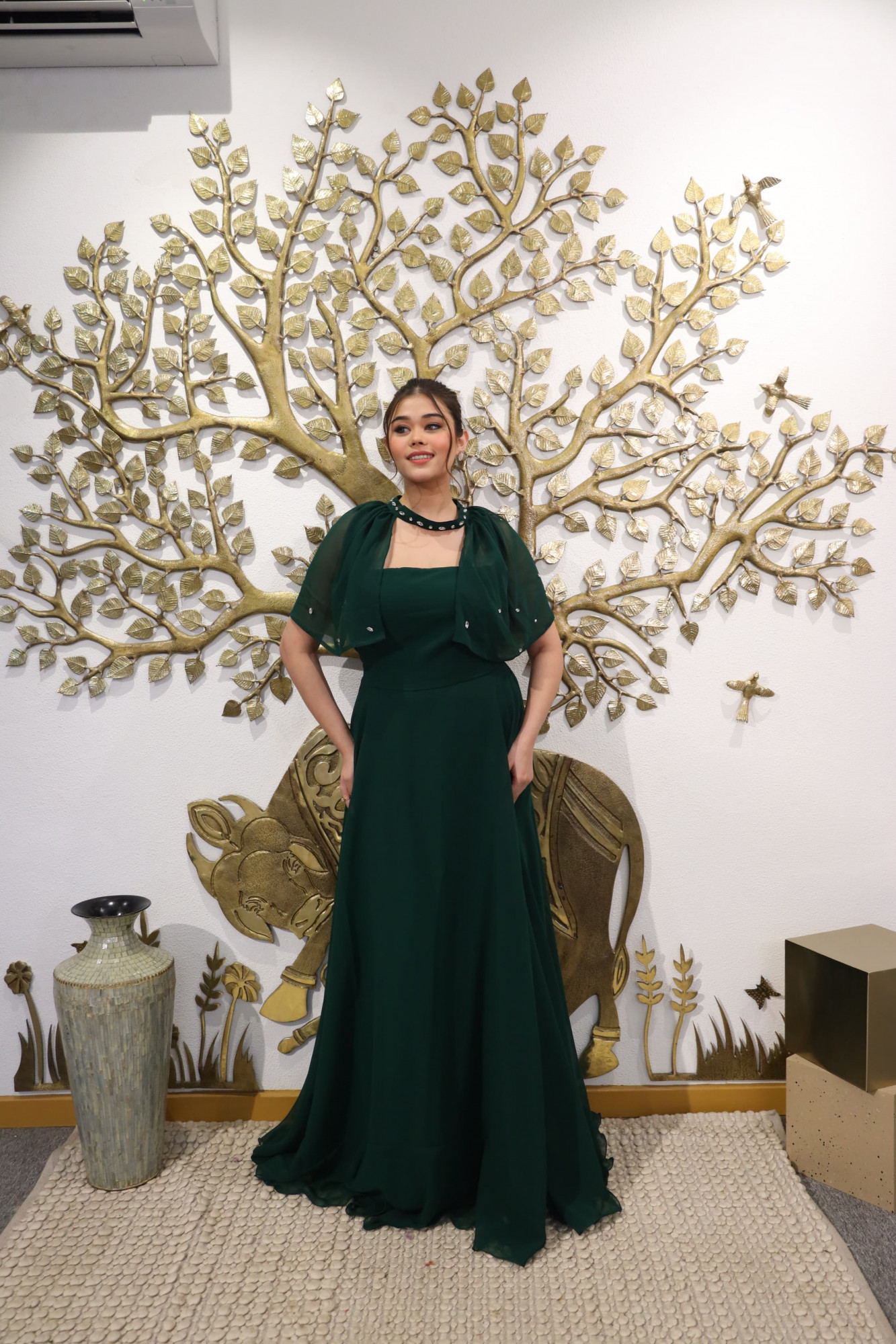 Forest Fantasy Georgette Dress With Cape