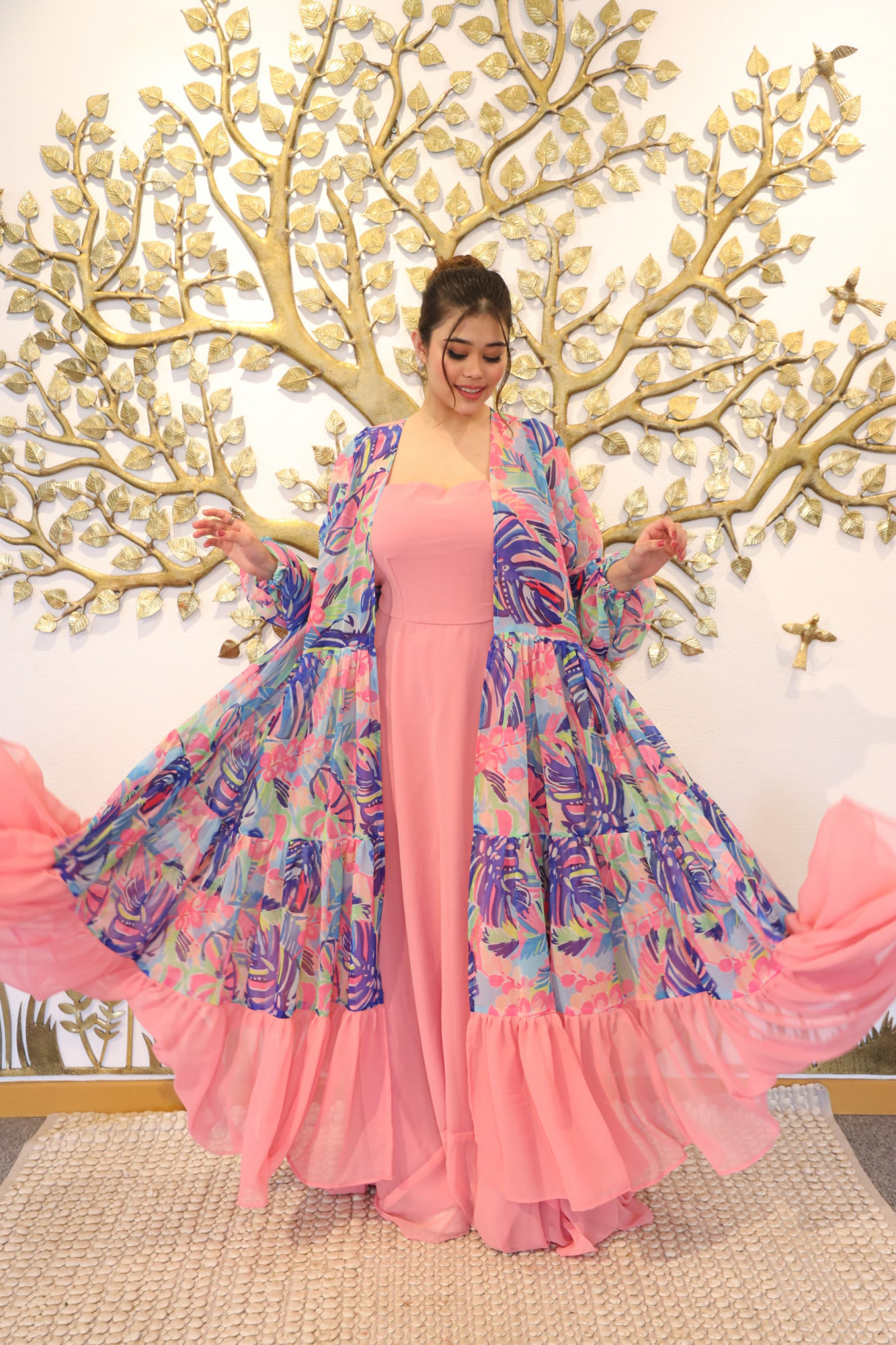 Cotton Candy Dress With Printed Shrug