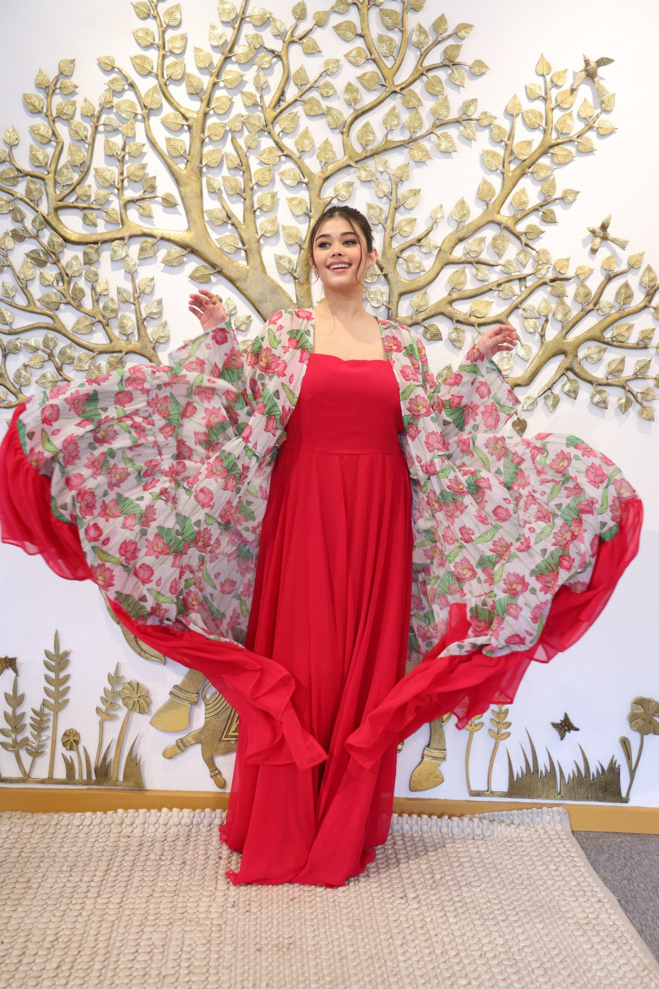 Cherry Blossom Dress With Printed Shrug