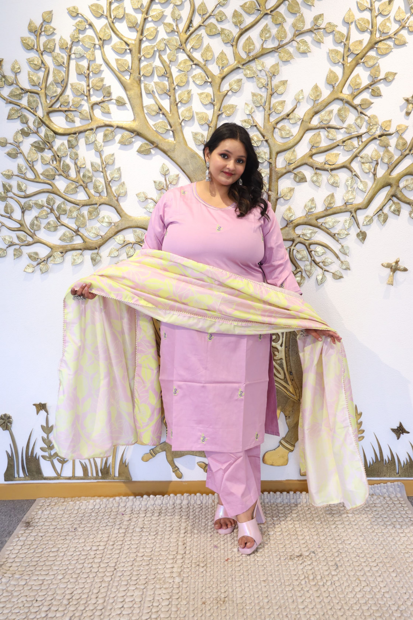 Lavanya Pinkish Lilac Embroidered Suit Set