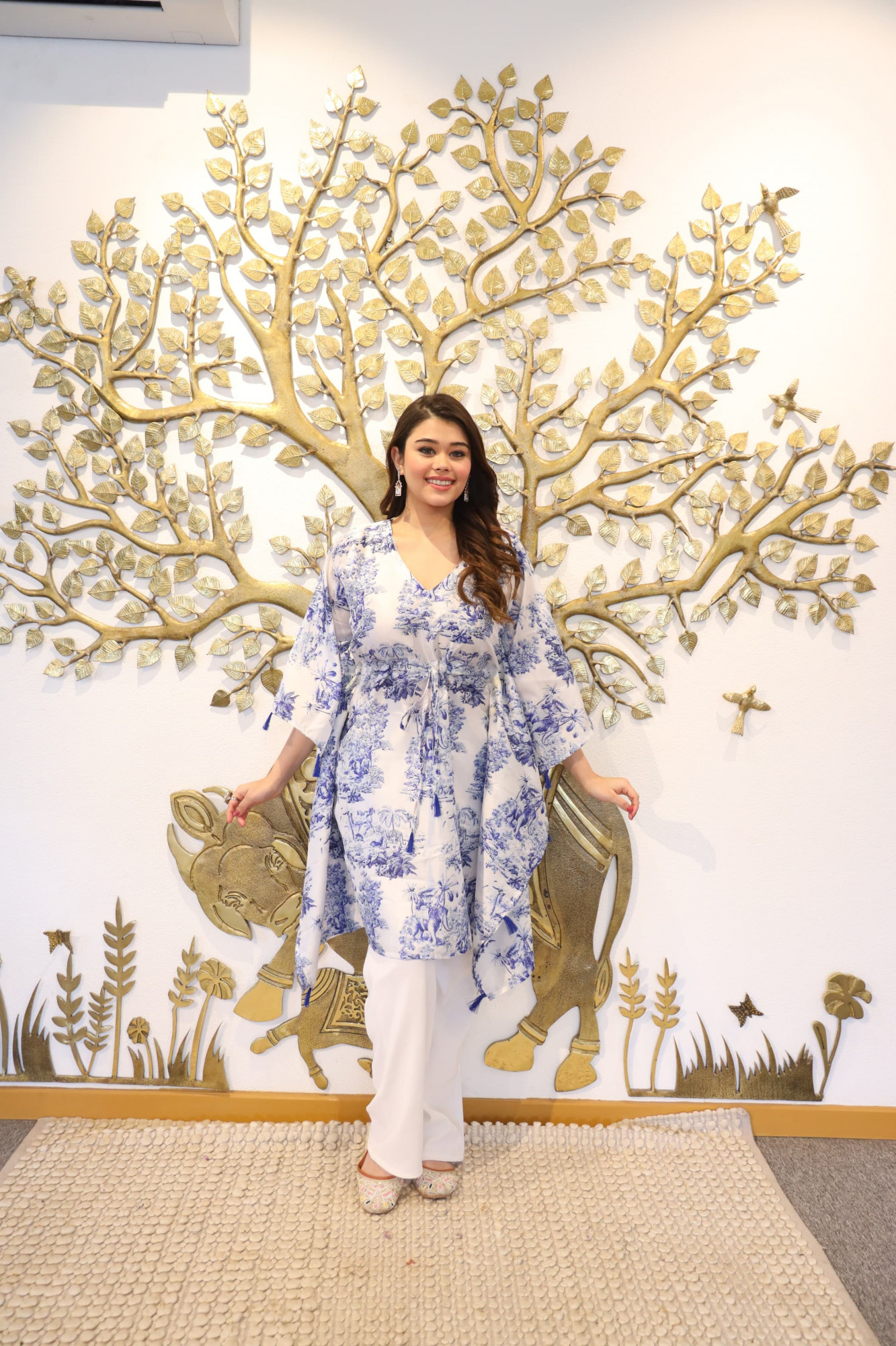 Indigo Elephant Tassels Detailed Kaftan