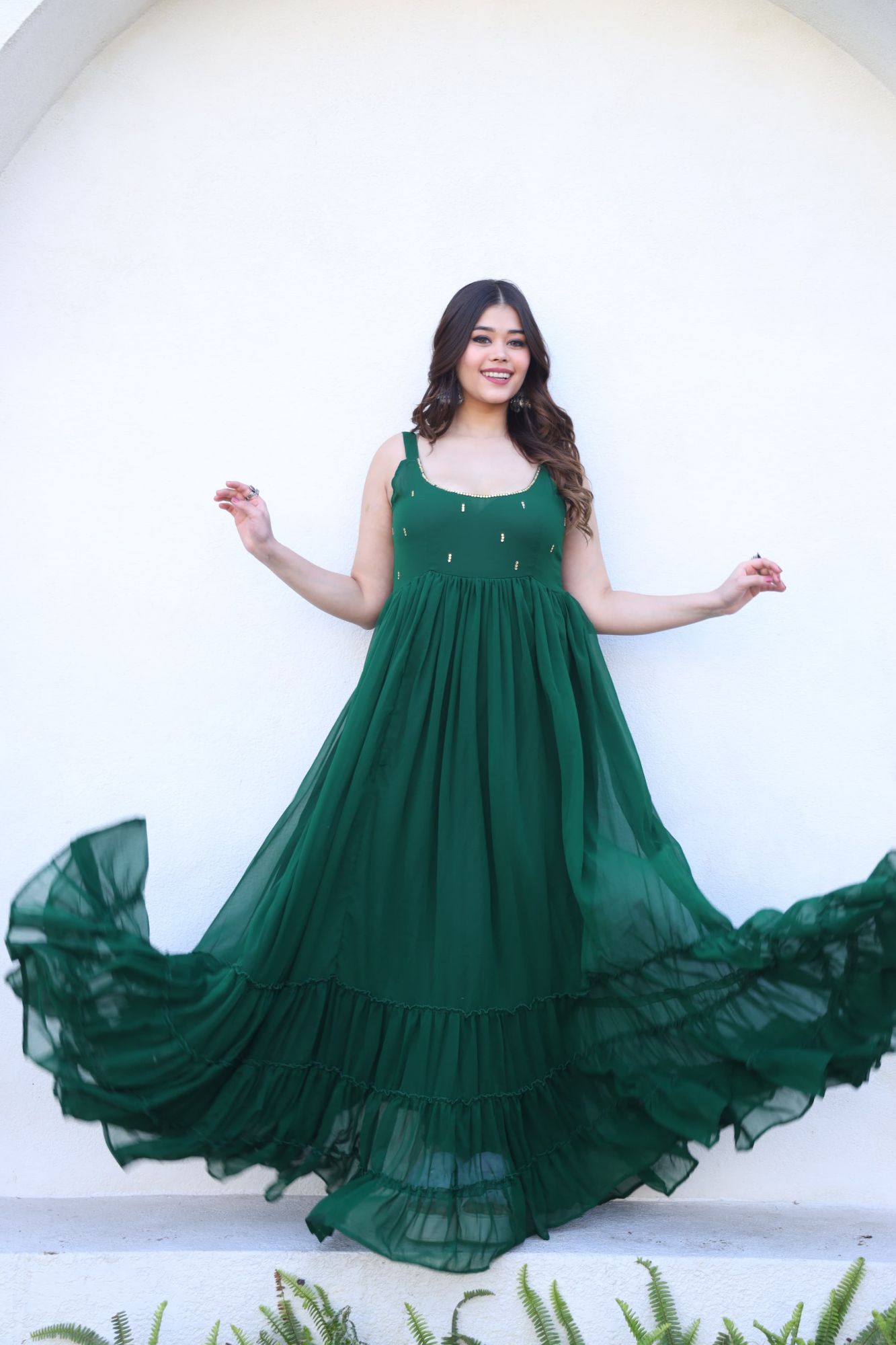 Tamanna Bottle green Georgette Dress