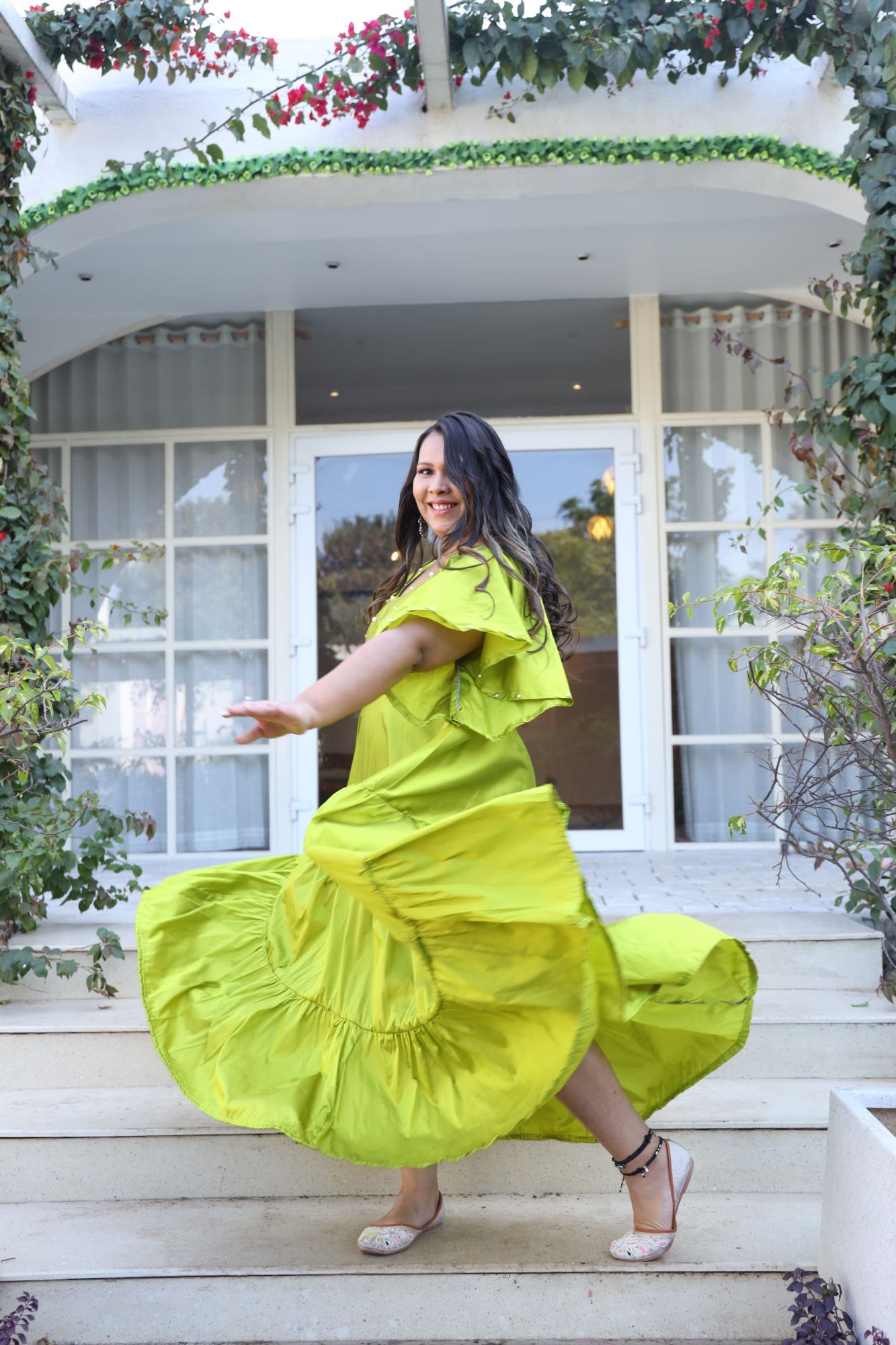 Lime Pop Embellished Tiered Dress