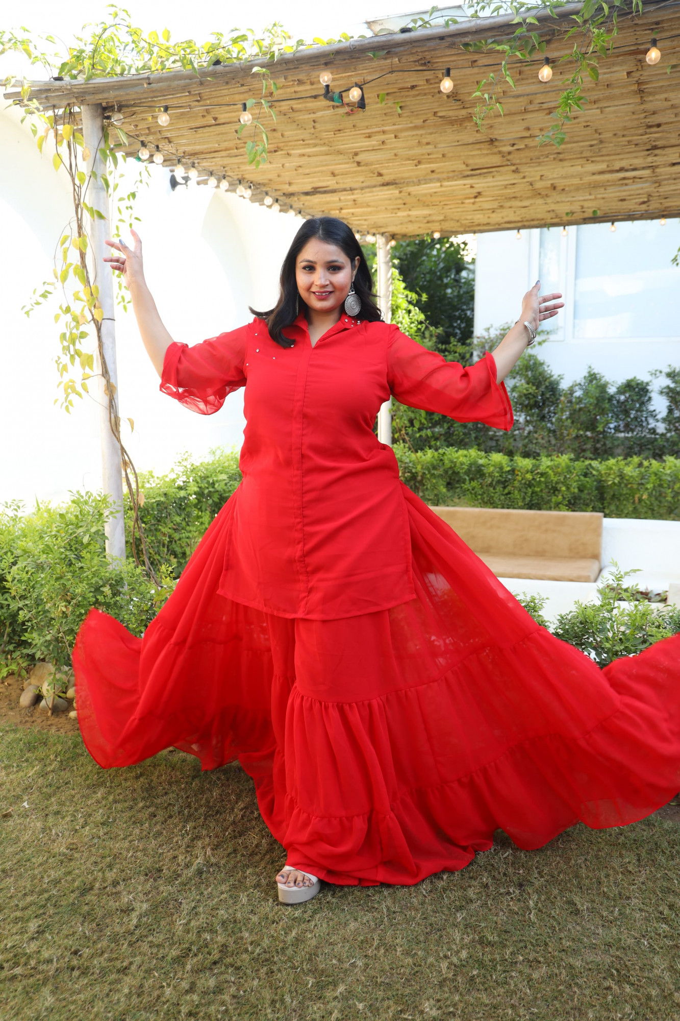 Rose Petal Georgette Sharara Set