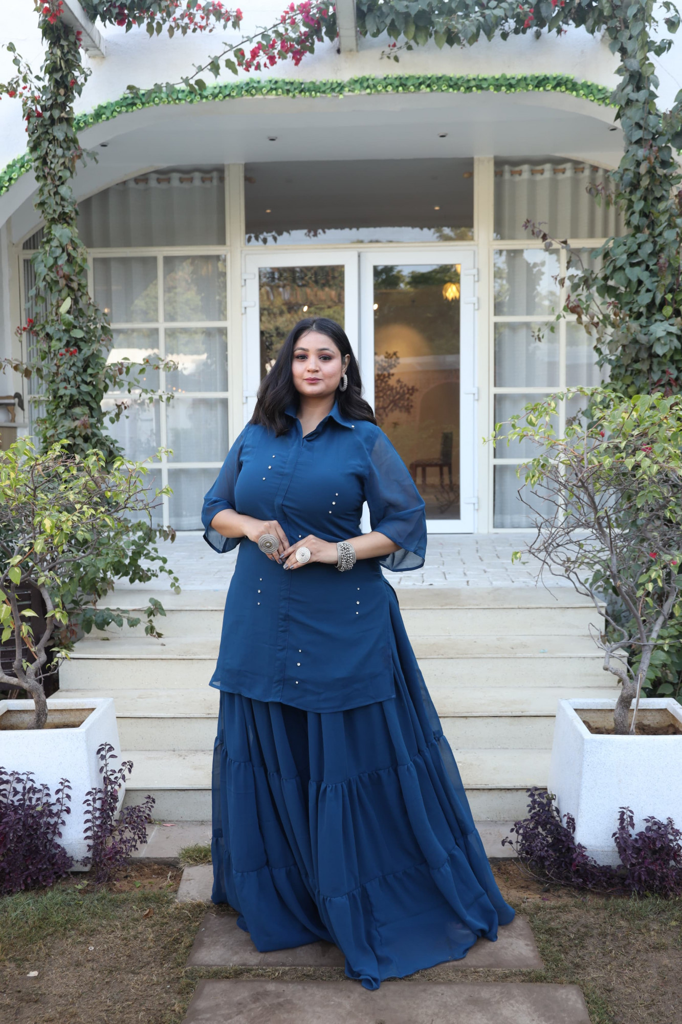 Misty Blue Georgette Sharara Set
