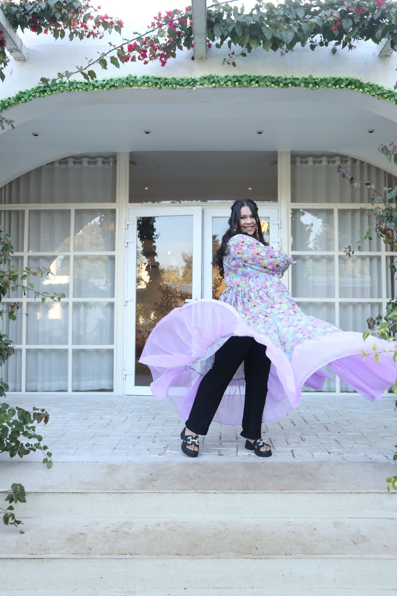 Colourful Lavender Floral Printed Georgette Flared Shrug