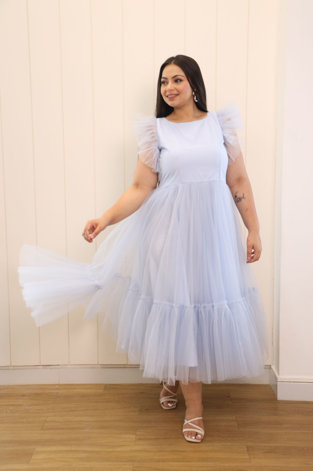 Greyish Blue Flared Short Dress