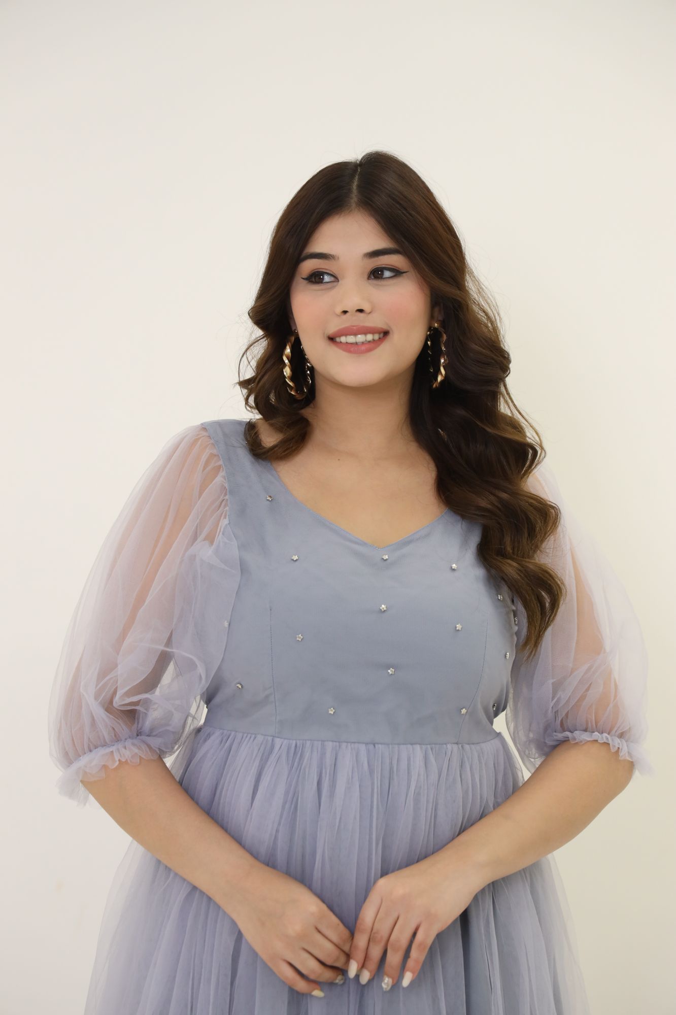 Grey Star Embellished Flared Short Dress