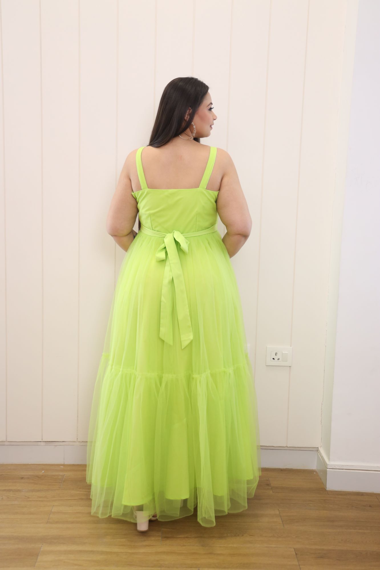 Neon Pearl Net Frill Gown
