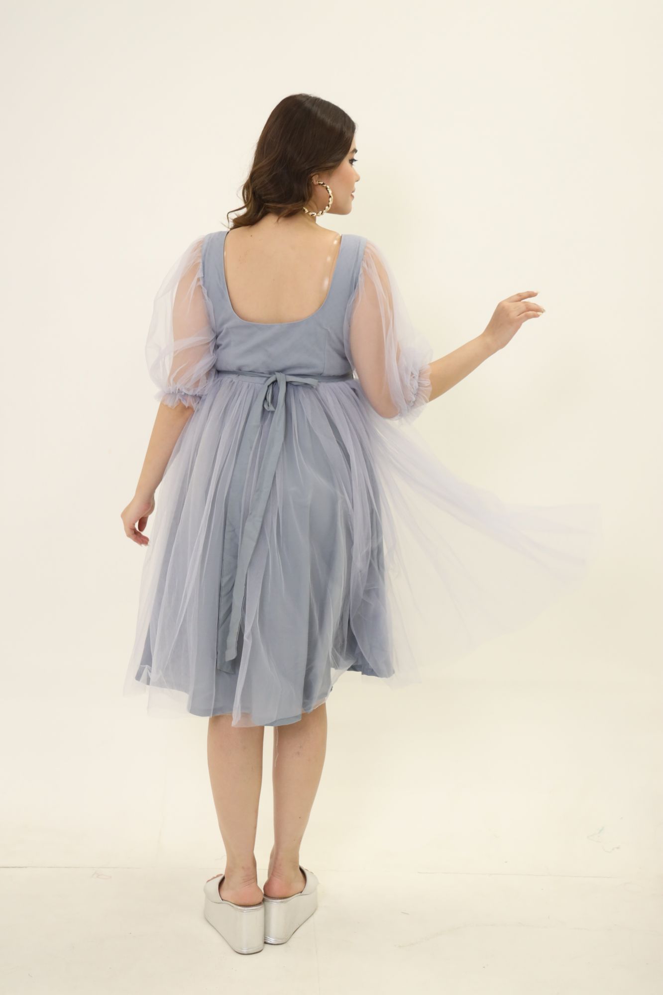 Grey Star Embellished Flared Short Dress