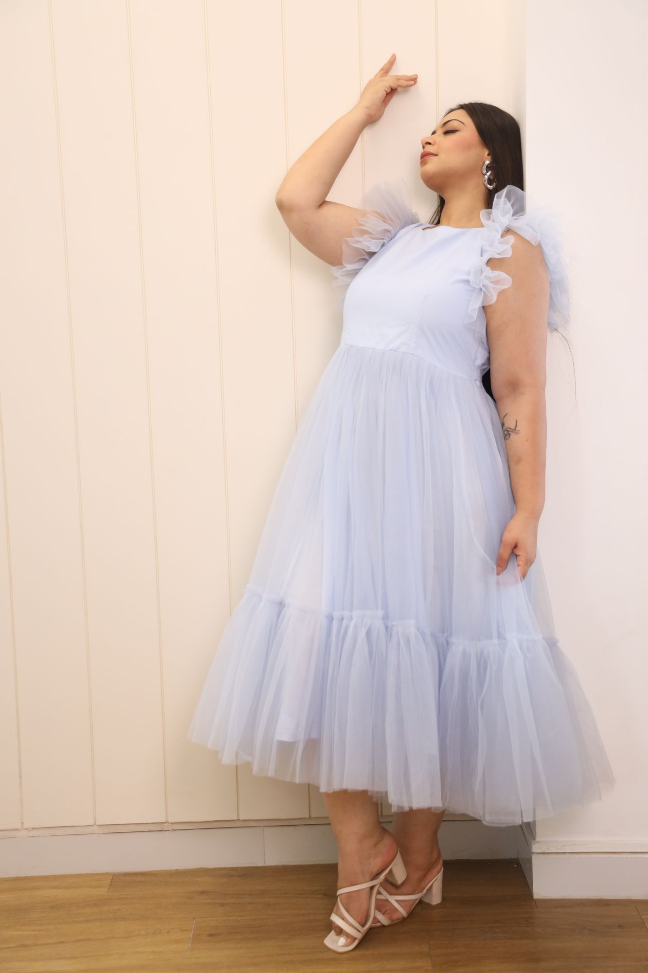 Greyish Blue Flared Short Dress