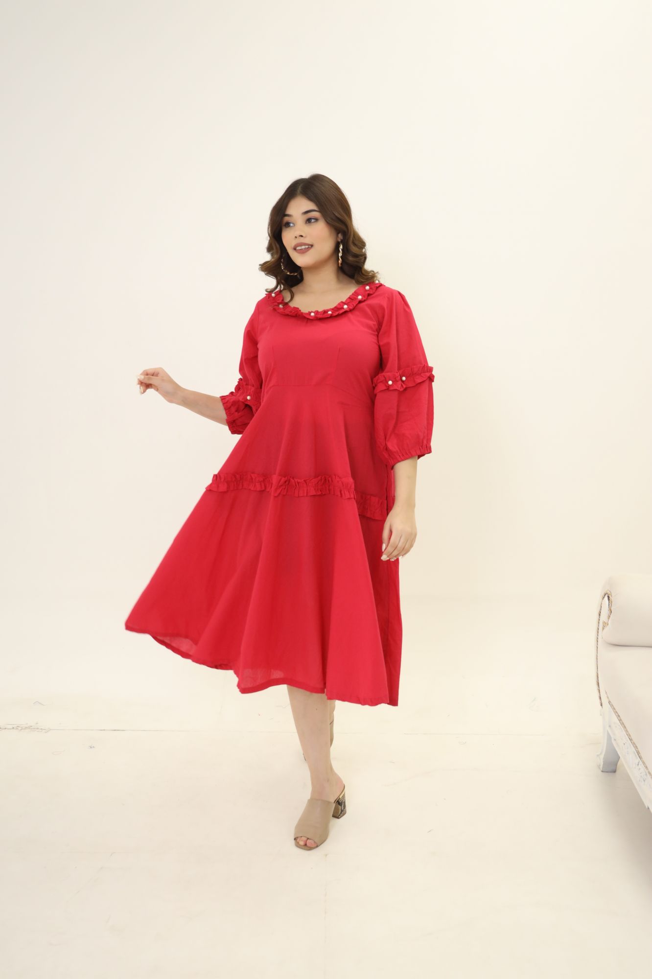 Cherry Red Pearl Cotton Dress
