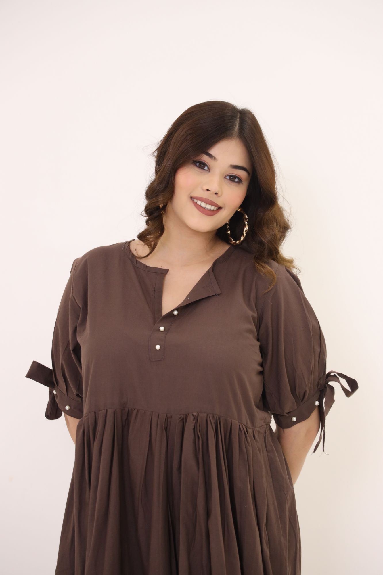 Brown Pearl Cotton Dress