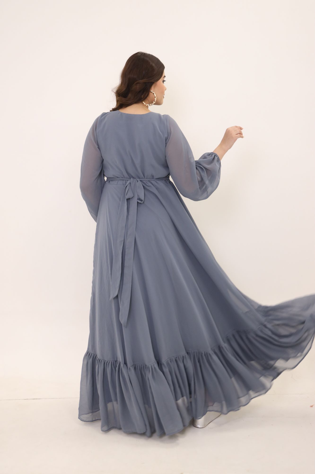 Grey Frill Georgette Dress