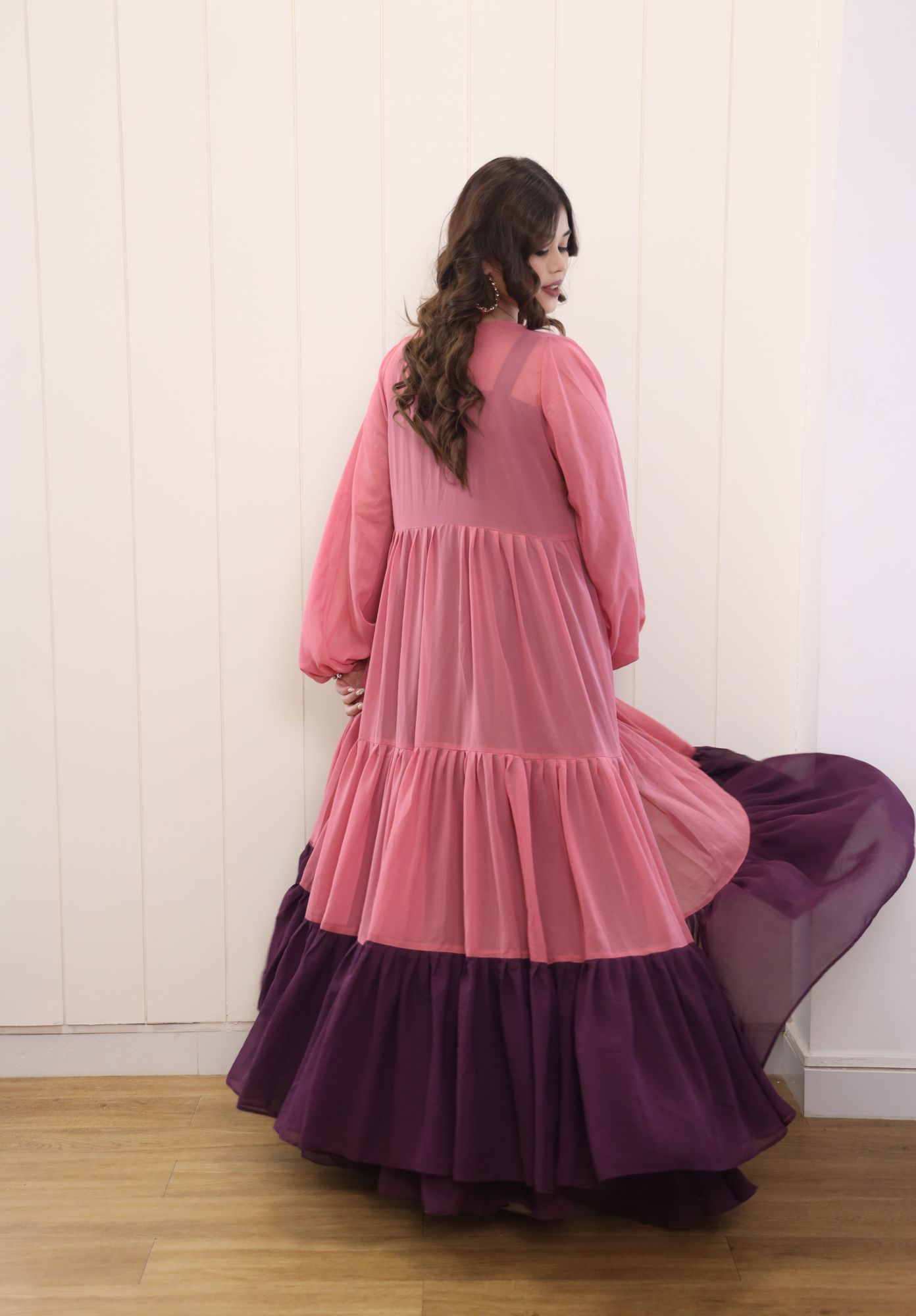 Wine Georgette Dress With Onion And Wine Shrug