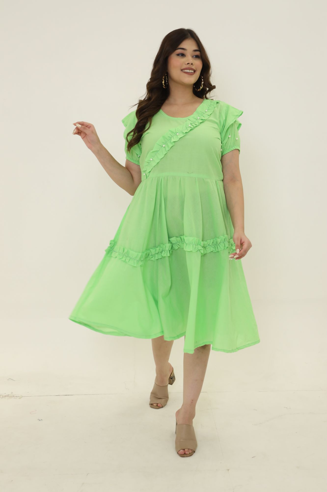 Green Pearl Cotton Dress