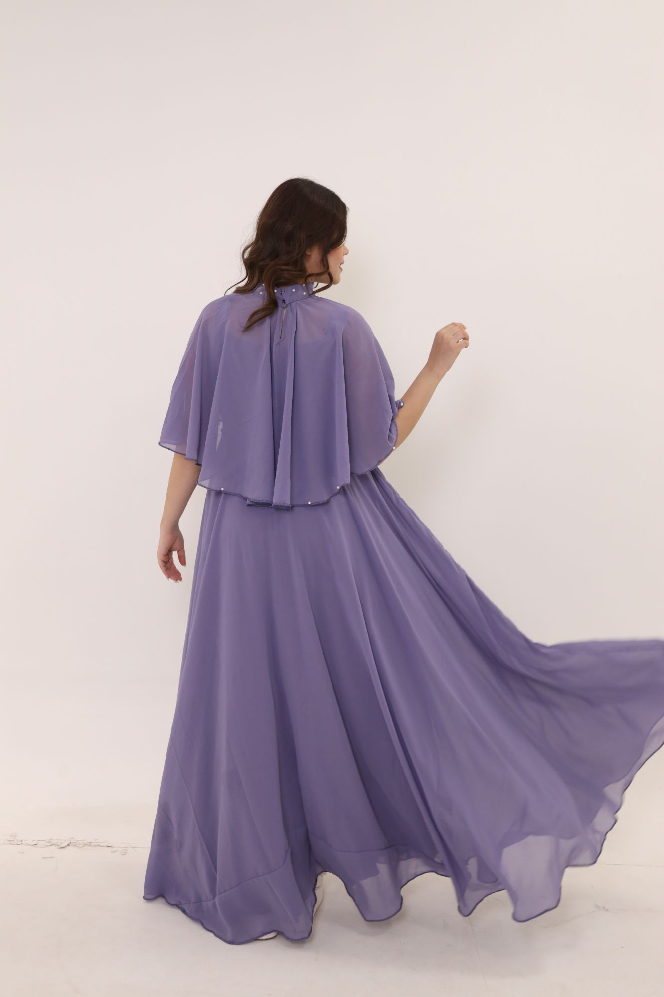 Dusty Purple Georgette Dress With Cape