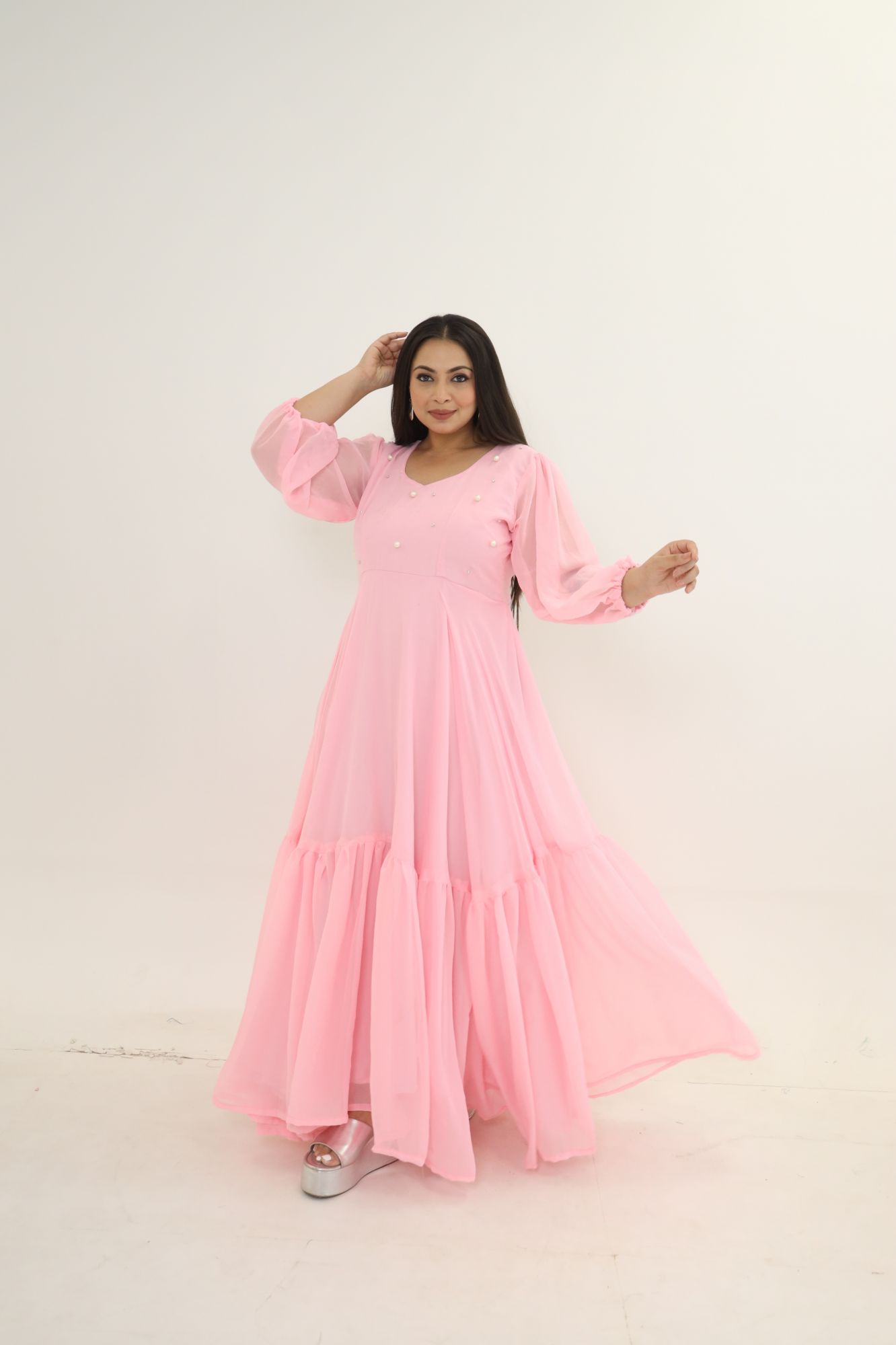 Blush Pink Frill Georgette Dress