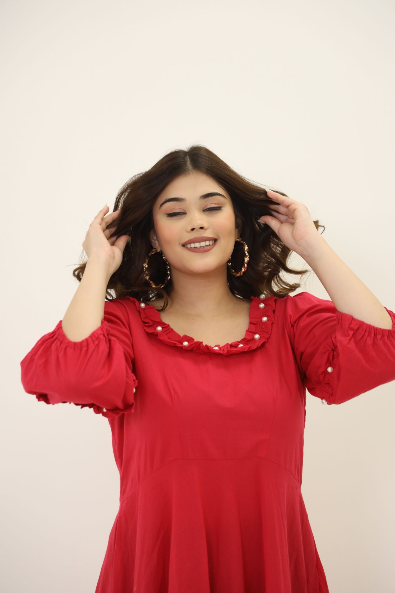 Cherry Red Pearl Cotton Dress