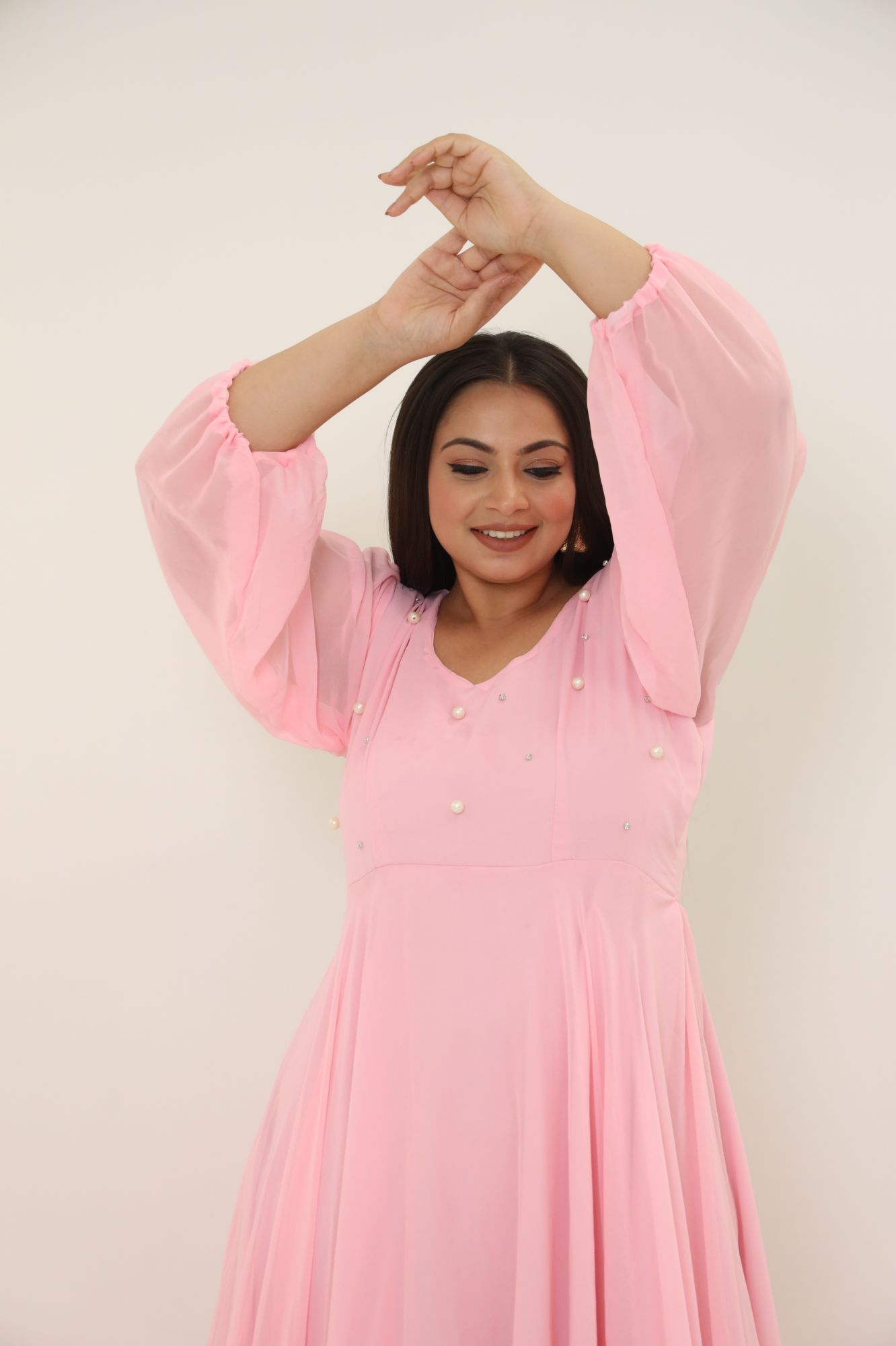 Blush Pink Frill Georgette Dress