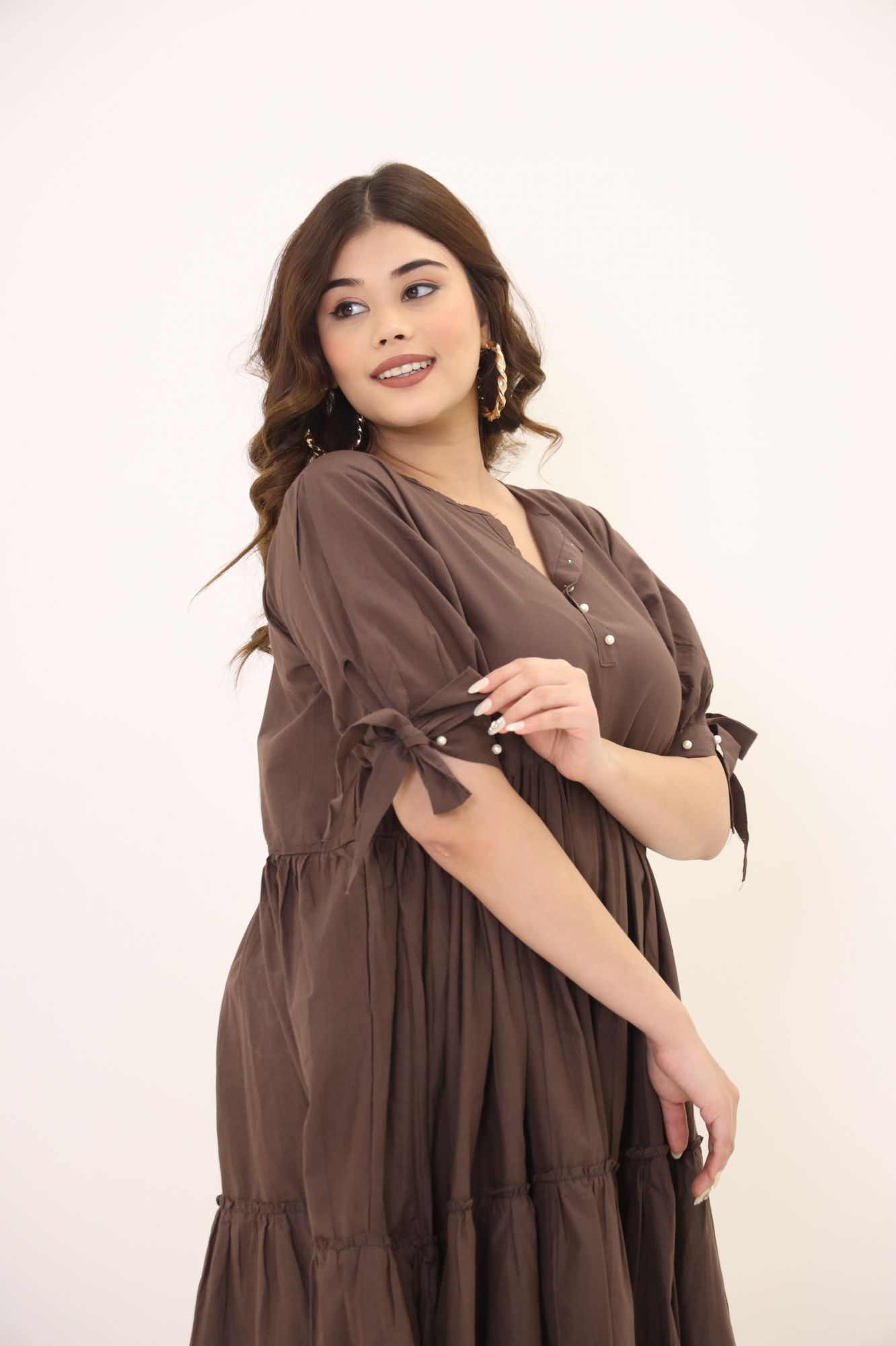 Brown Pearl Cotton Dress