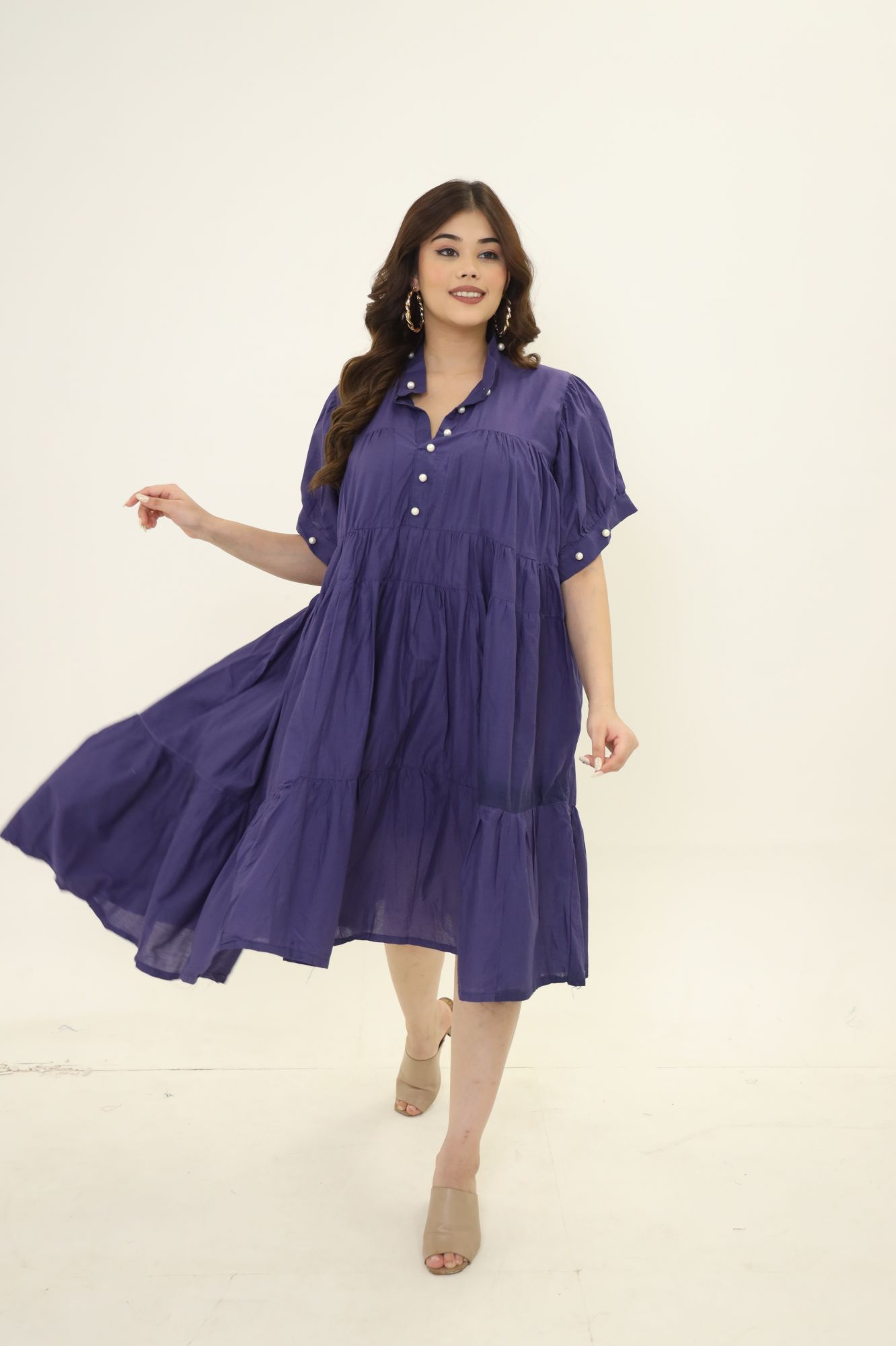 Purple Shirt Pearl Cotton Dress