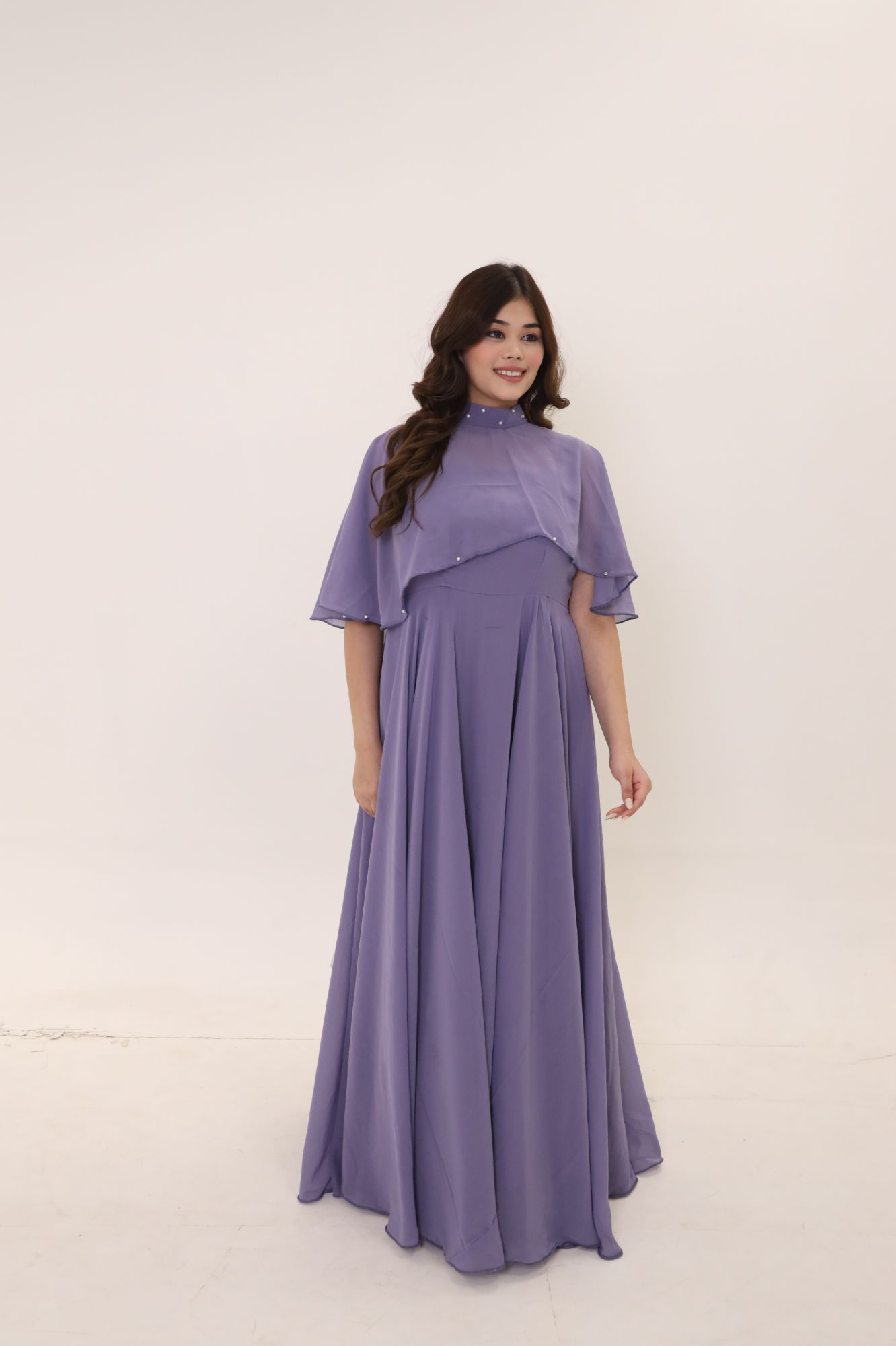 Dusty Purple Georgette Dress With Cape