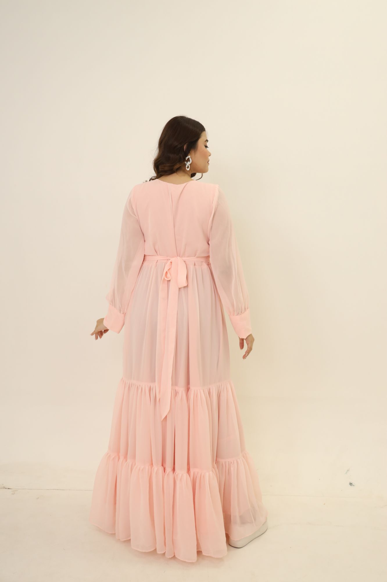 Pastel Peach Tiered Georgette Dress