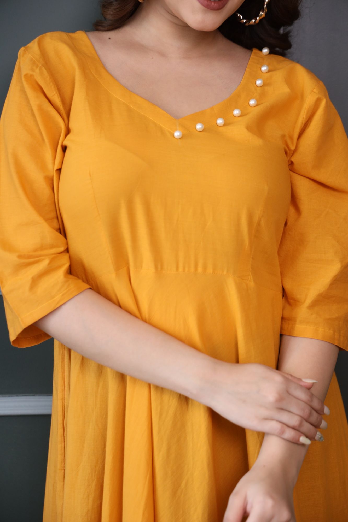 Mustard Pink And Rani Cotton Tiered Dress