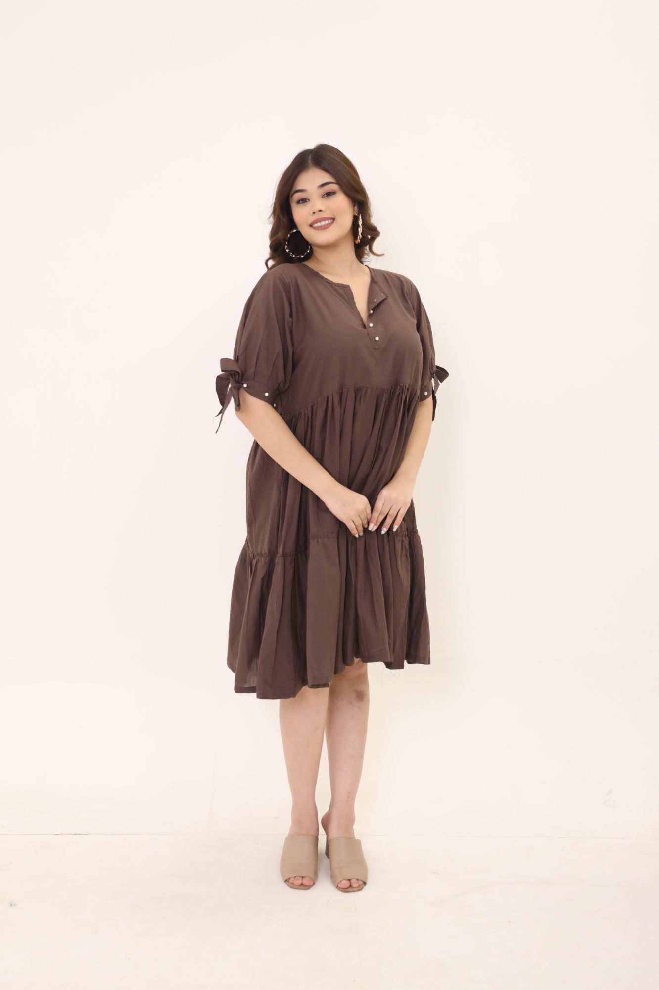 Brown Pearl Cotton Dress