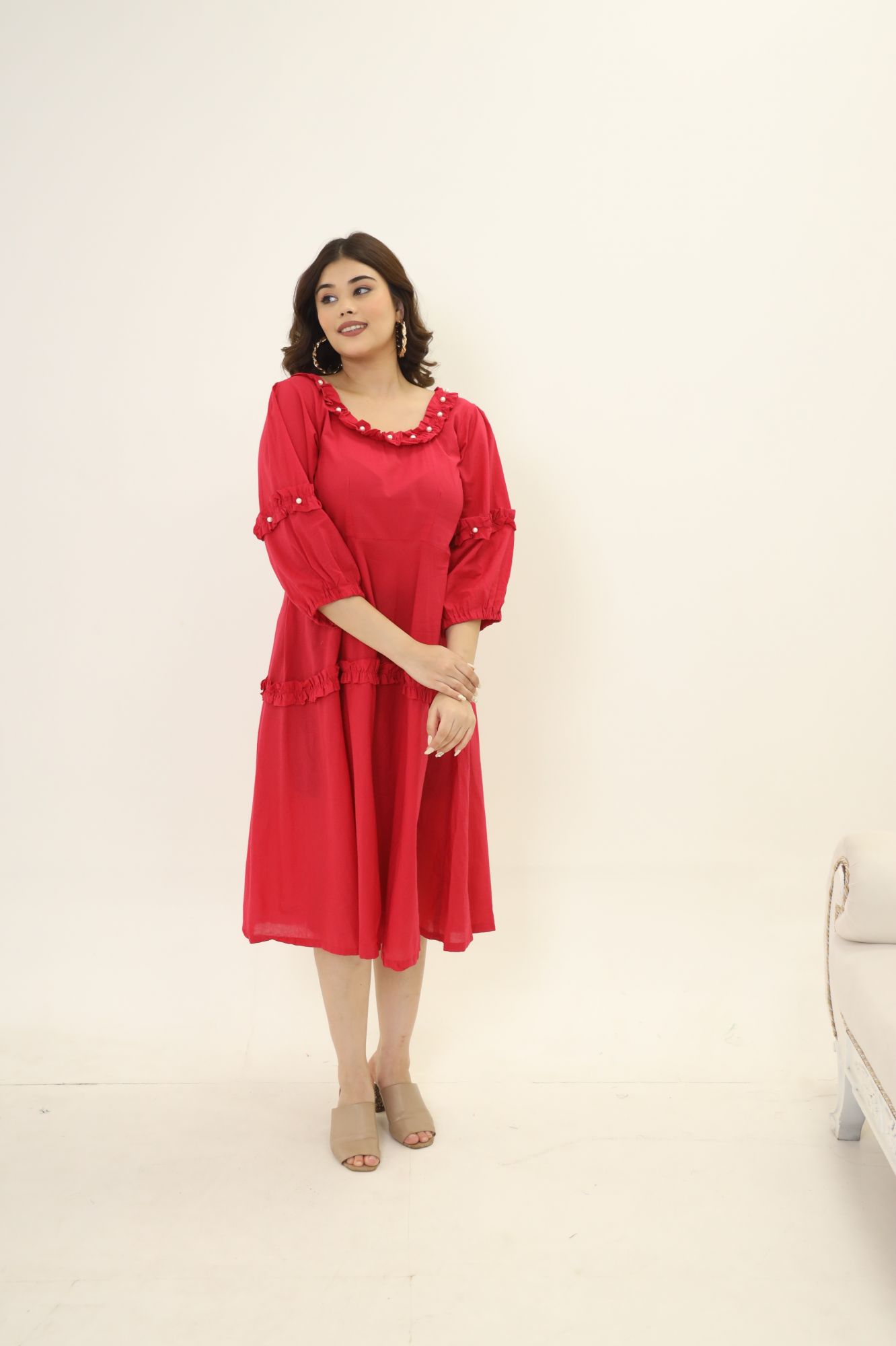 Cherry Red Pearl Cotton Dress