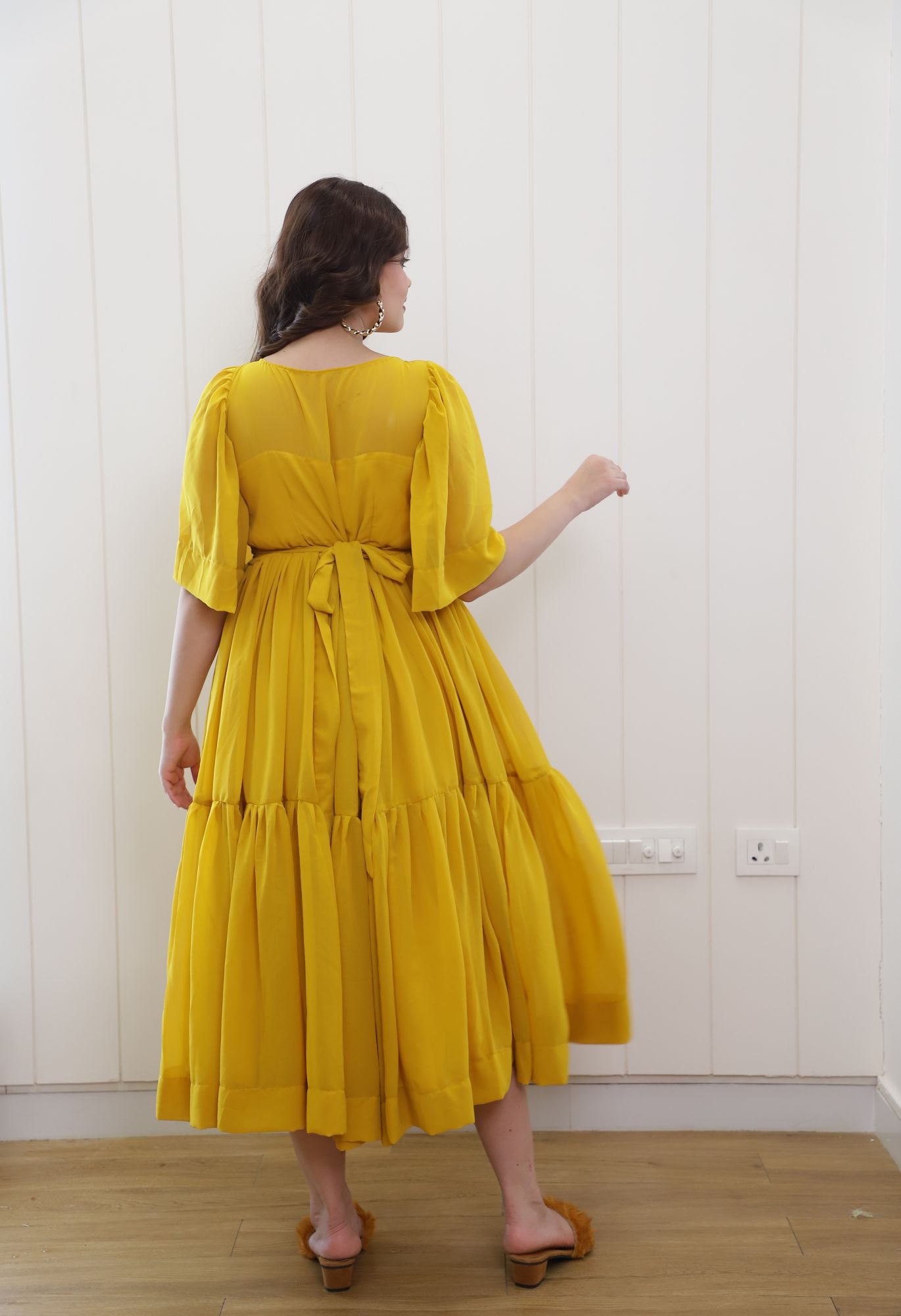 Mustard Tiered Georgette Dress