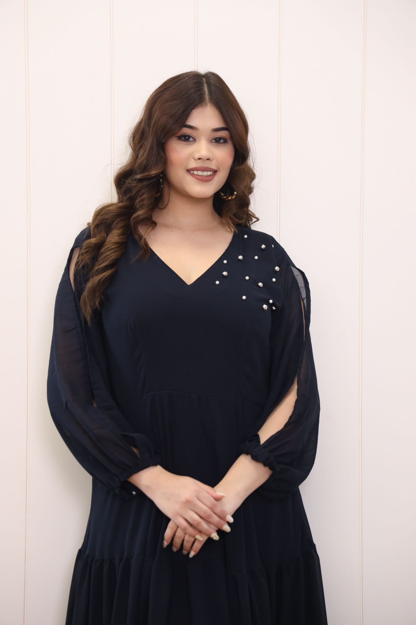 Dark Blue Tiered Georgette Dress