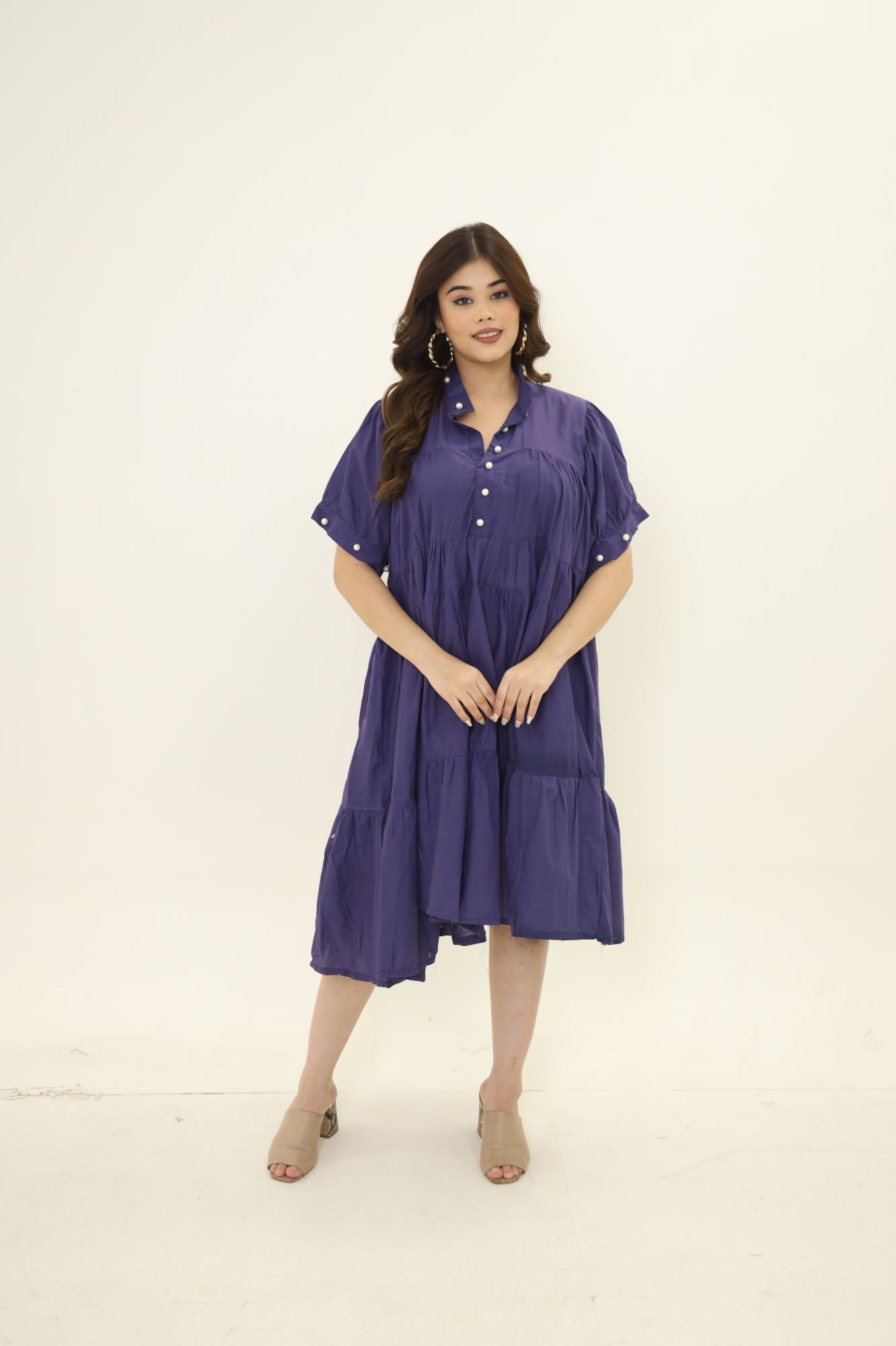 Purple Shirt Pearl Cotton Dress