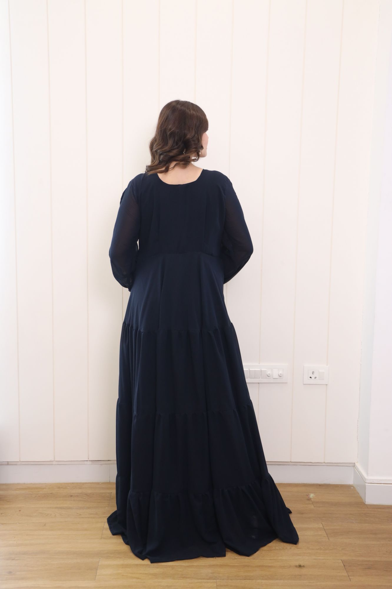 Dark Blue Tiered Georgette Dress