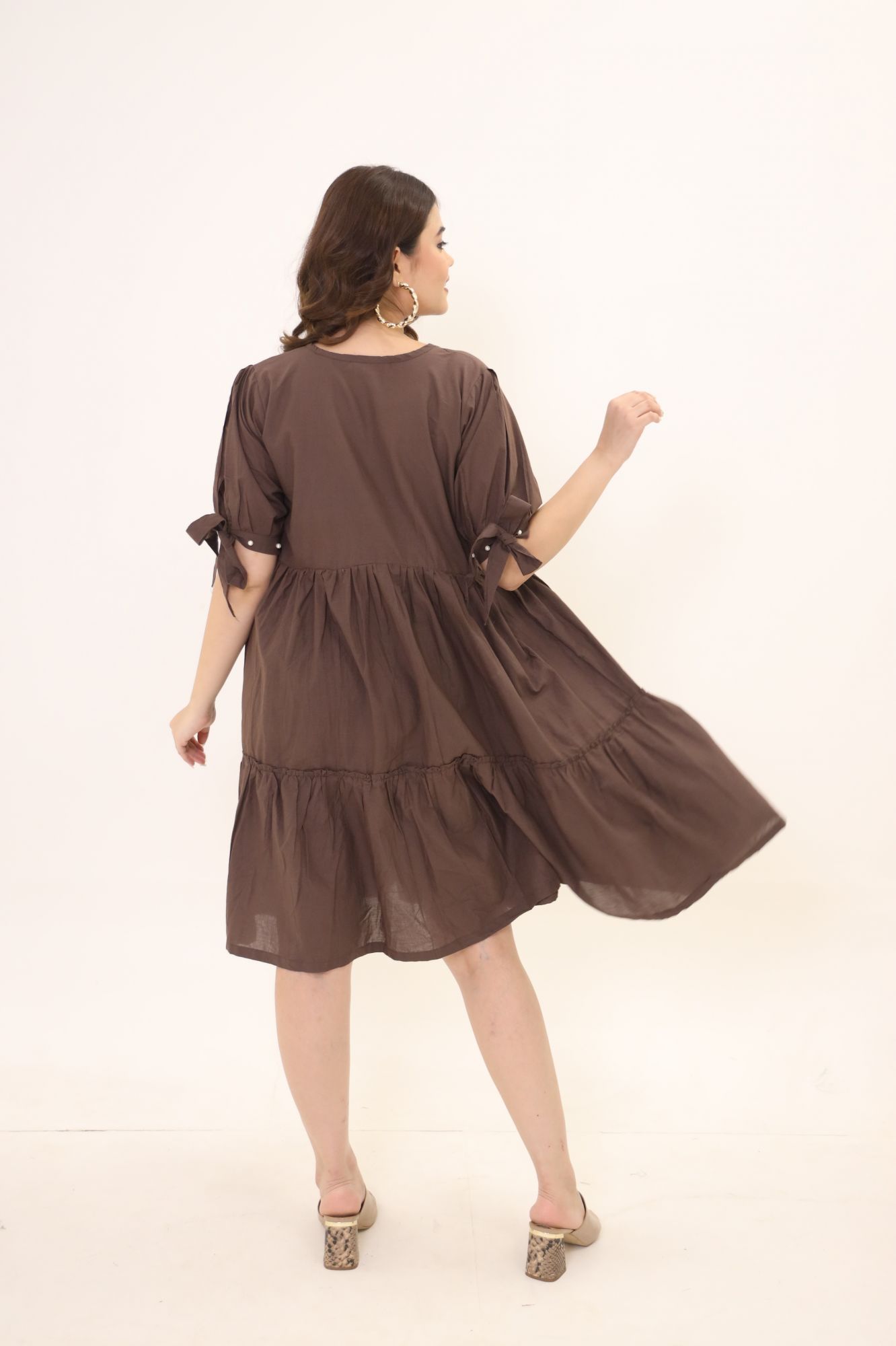 Brown Pearl Cotton Dress