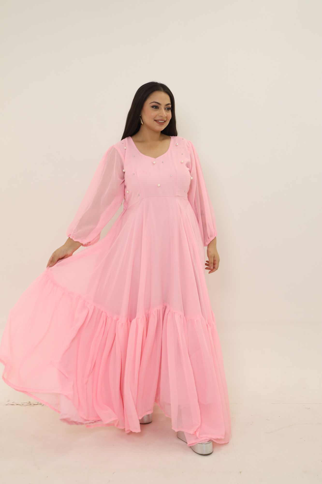 Blush Pink Frill Georgette Dress