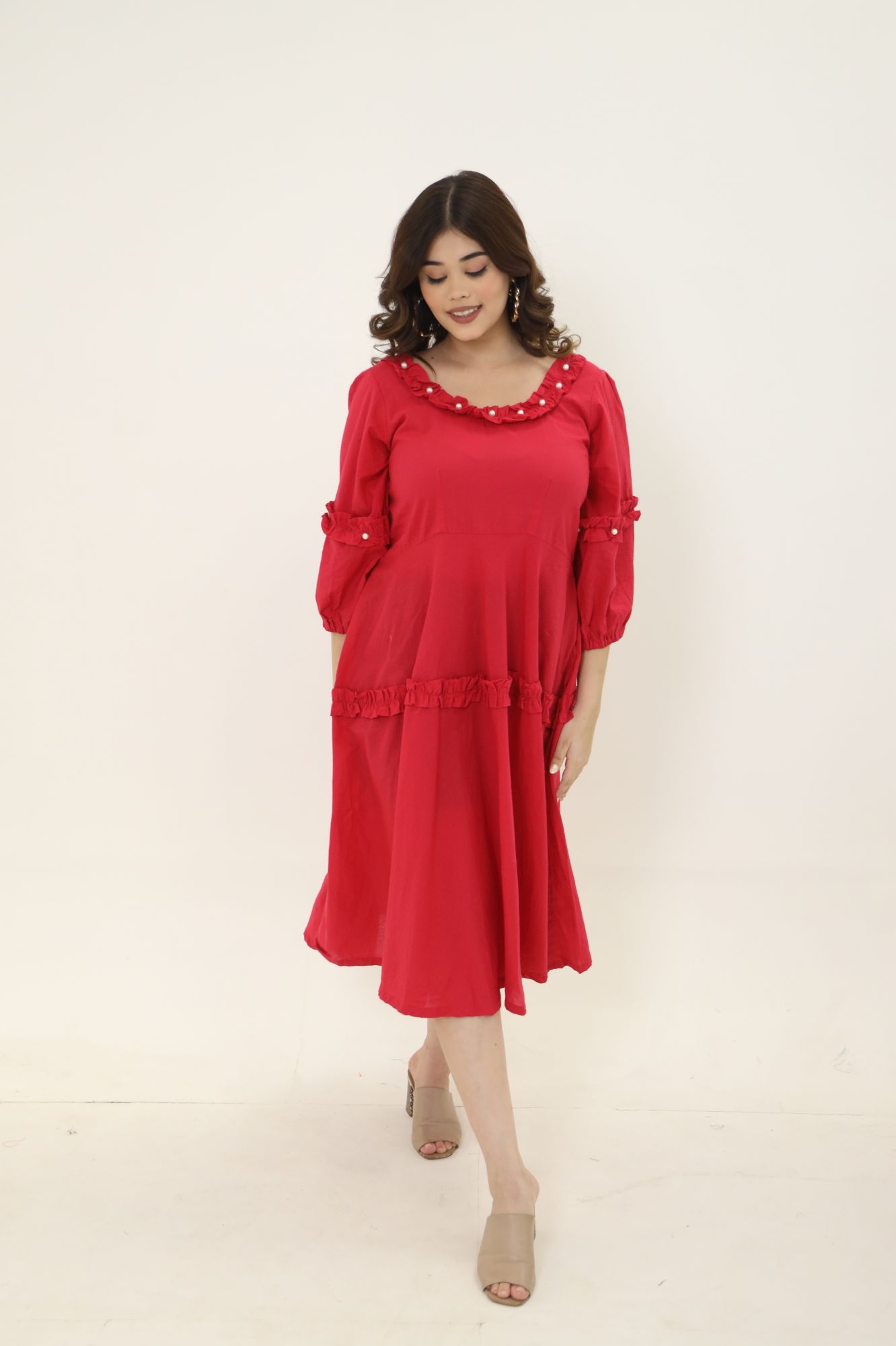 Cherry Red Pearl Cotton Dress