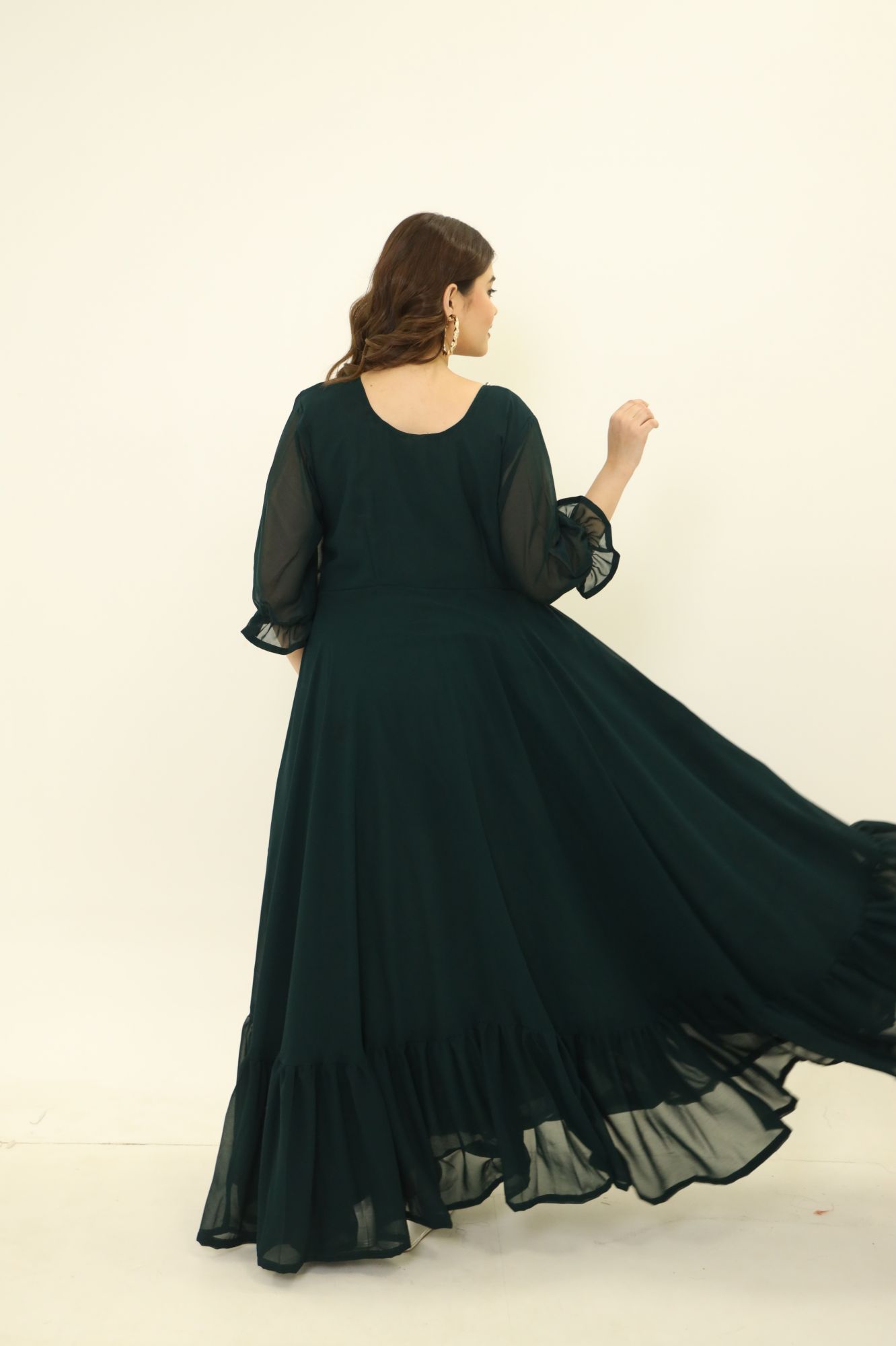 Bottle Green Frill Georgette Dress