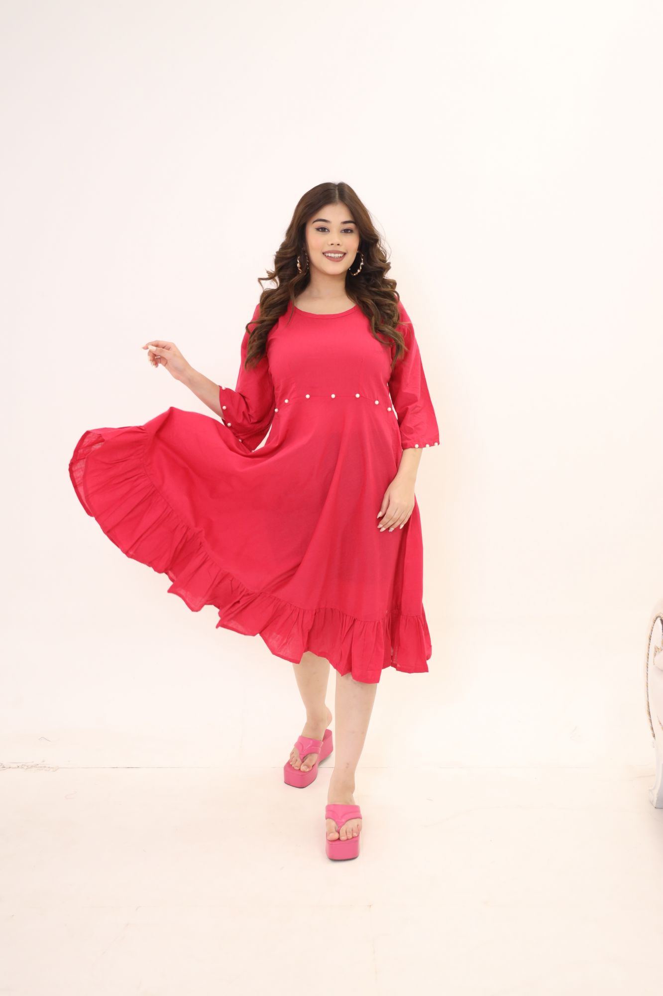 Rani Pink Pearl Cotton Dress
