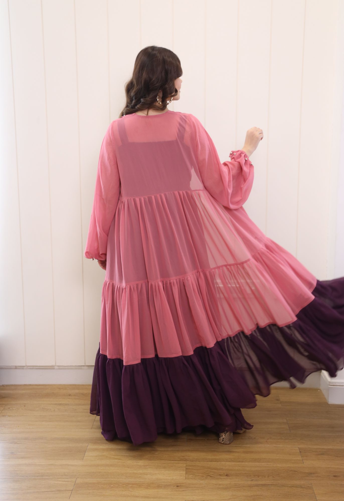 Wine Georgette Dress With Onion And Wine Shrug