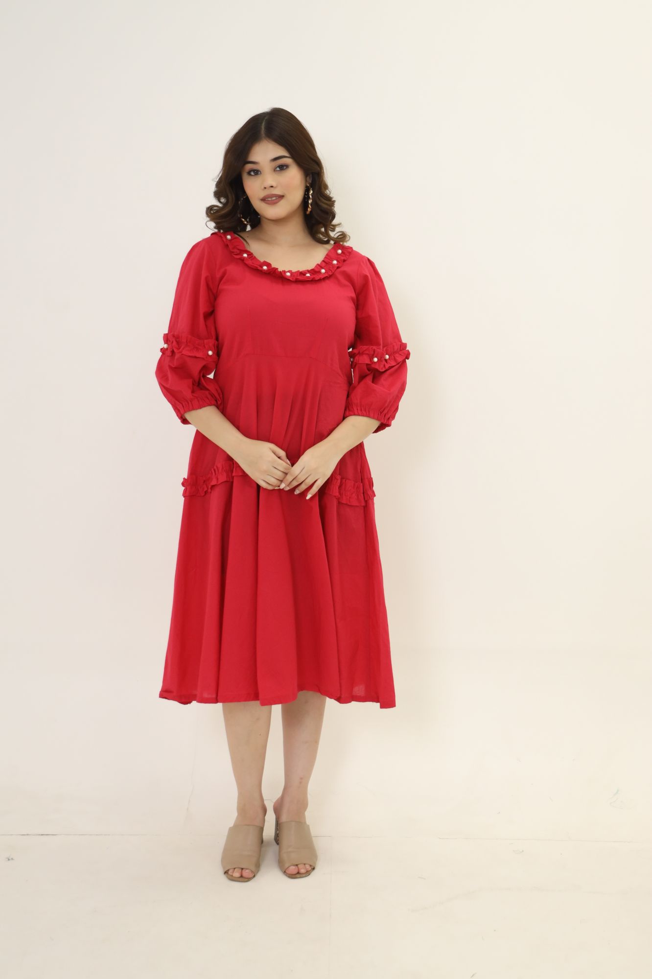 Cherry Red Pearl Cotton Dress